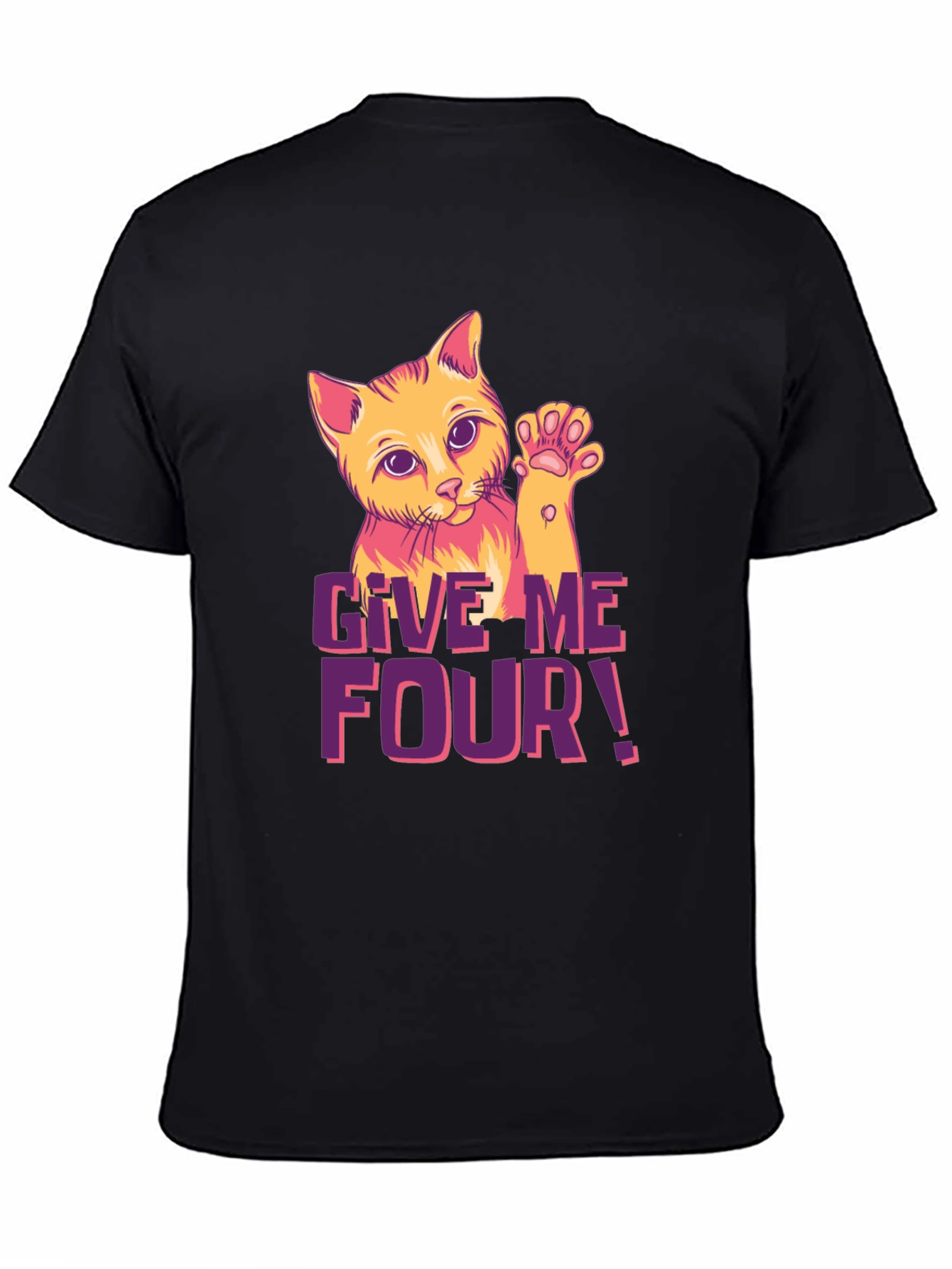 Give Me Four! Cat Graphic Black T-Shirt