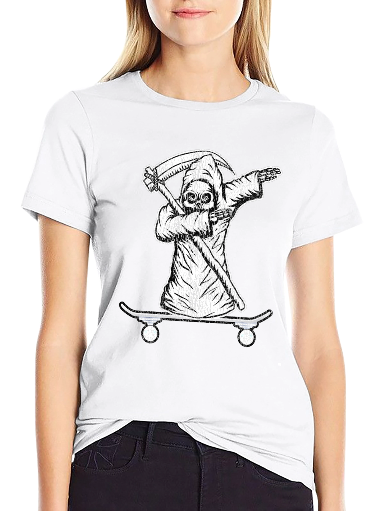 Grim Reaper Skateboarder Black T-Shirt