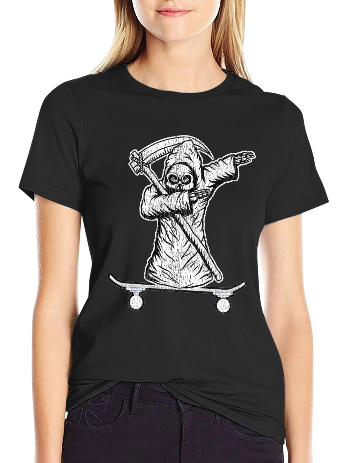 Grim Reaper Skateboarder Black T-Shirt