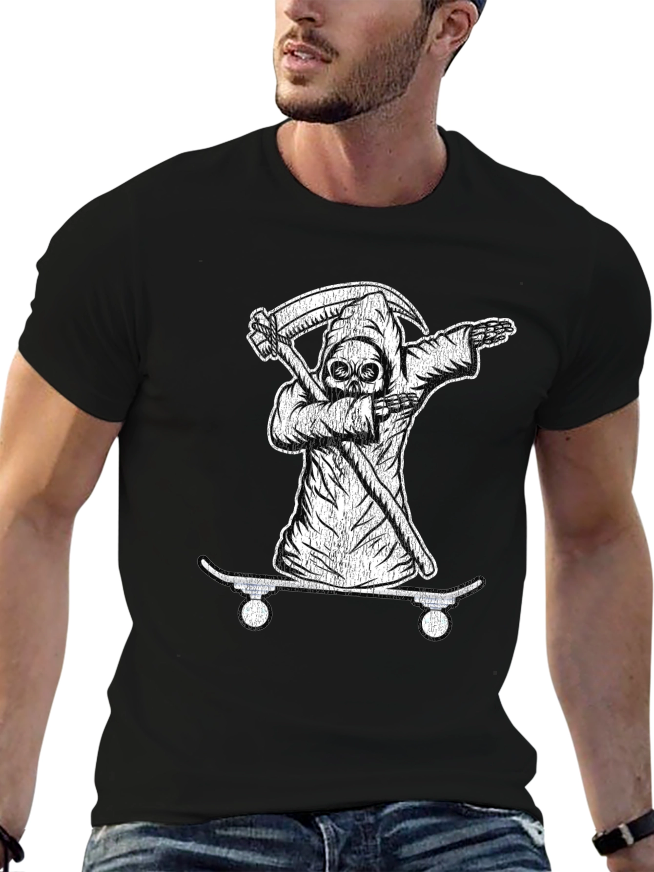 Grim Reaper Skateboarder Black T-Shirt
