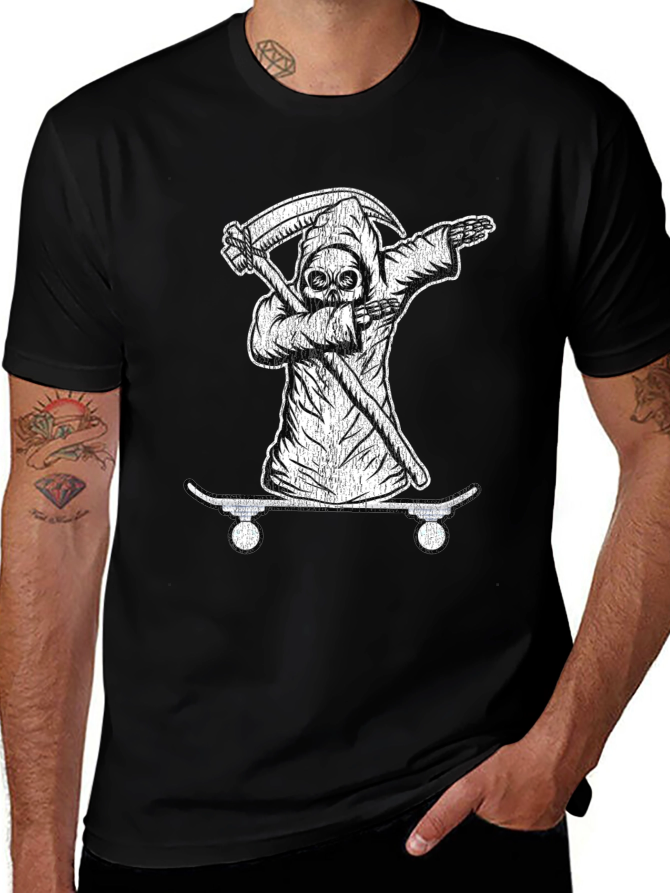 Grim Reaper Skateboarder Black T-Shirt