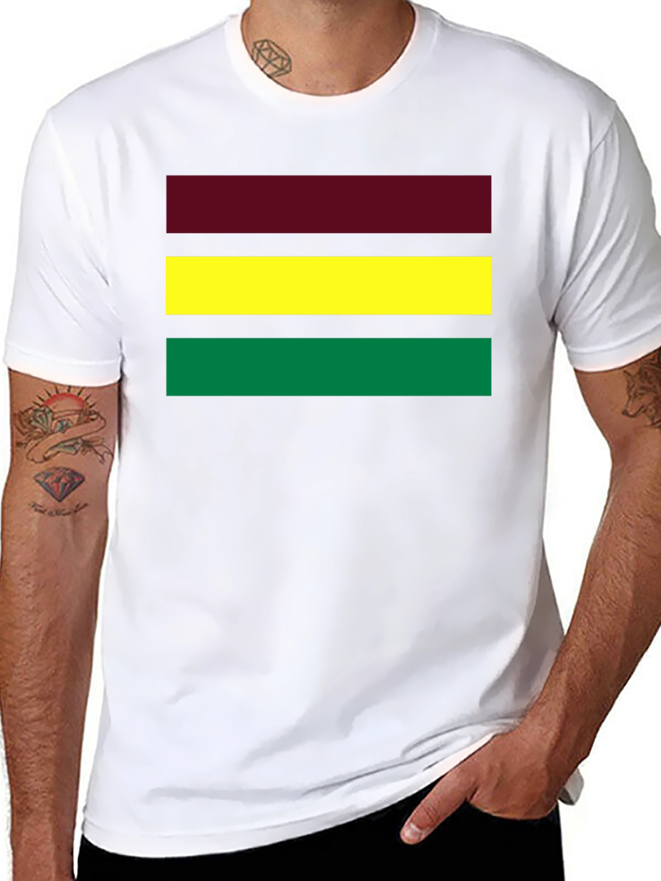 Striped Tee - Maroon Yellow Green