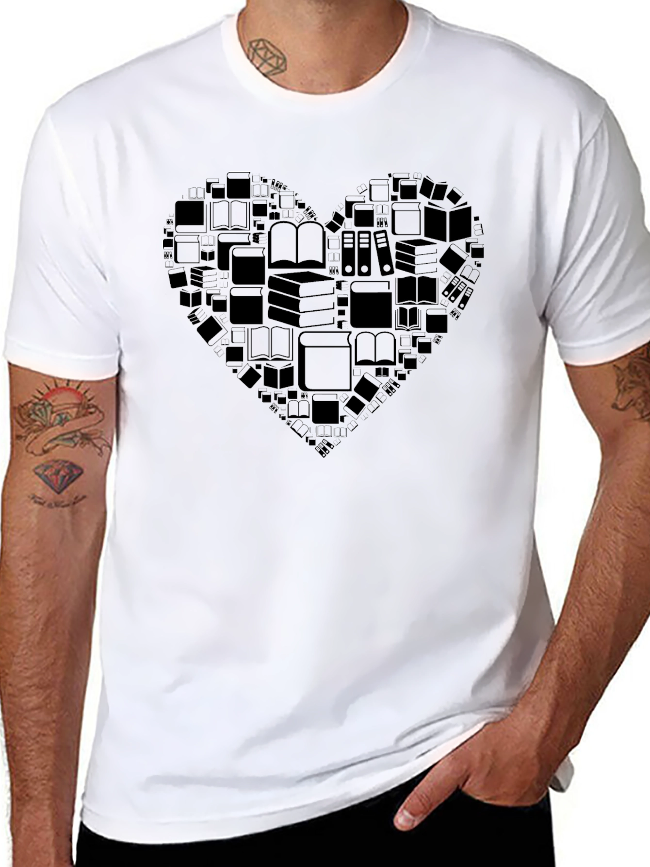 Book Lover Heart Graphic Tee - Black