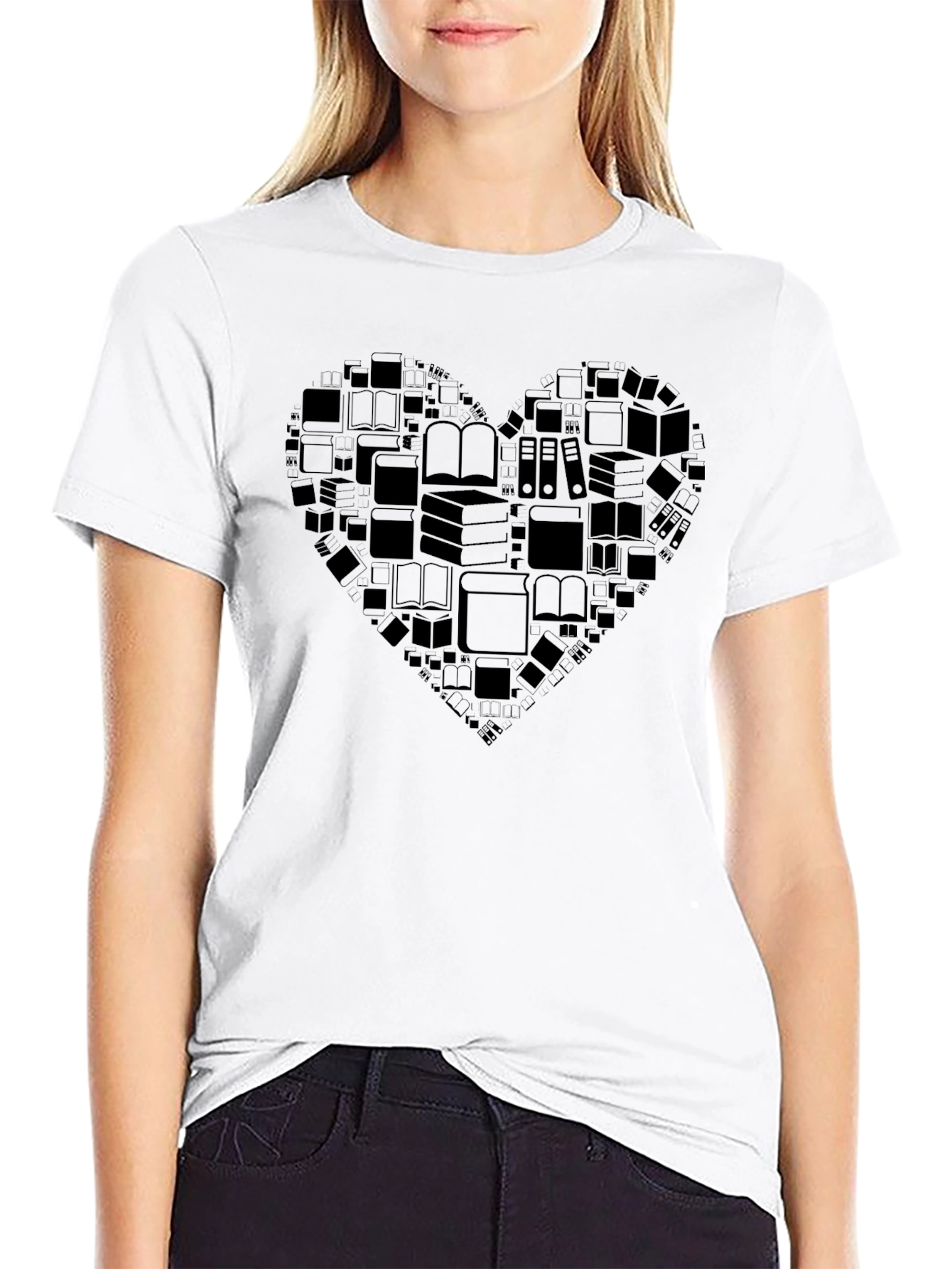 Book Lover Heart Graphic Tee - Black