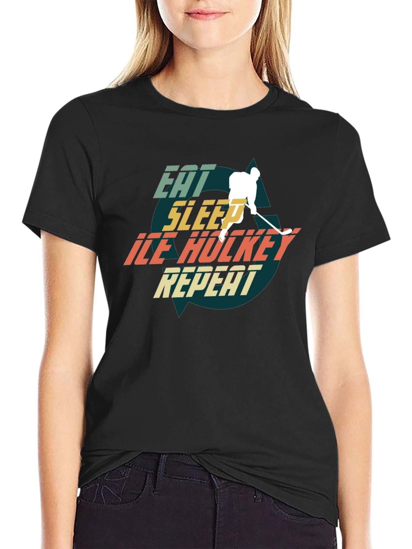 Eat Sleep Ice Hockey Repeat Graphic T-Shirt
