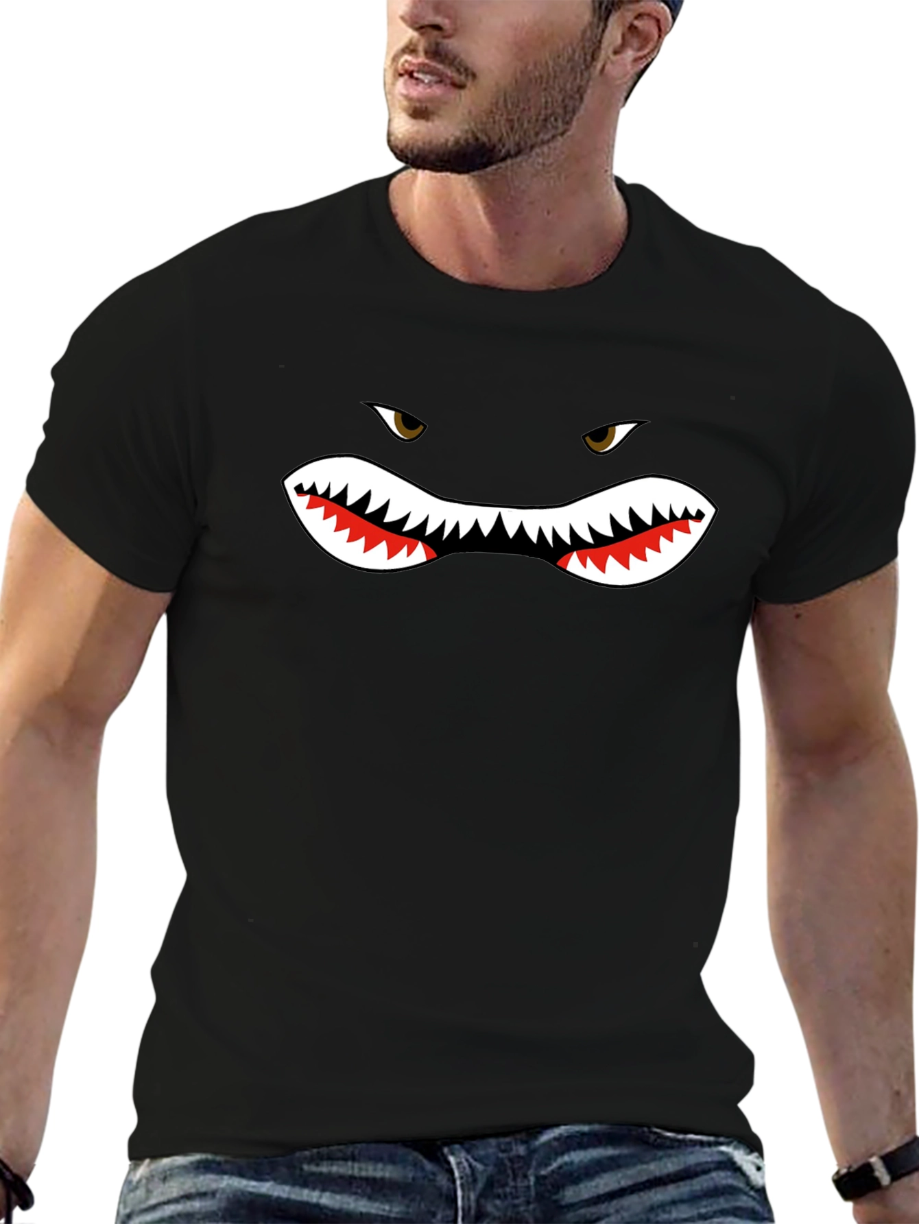 Shark Face Graphic Black T-Shirt