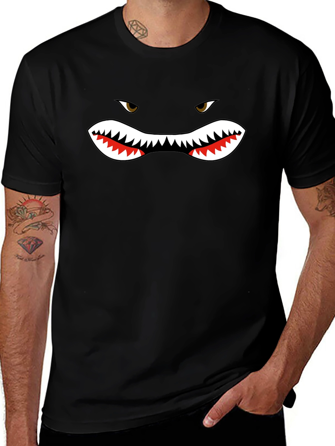 Shark Face Graphic Black T-Shirt