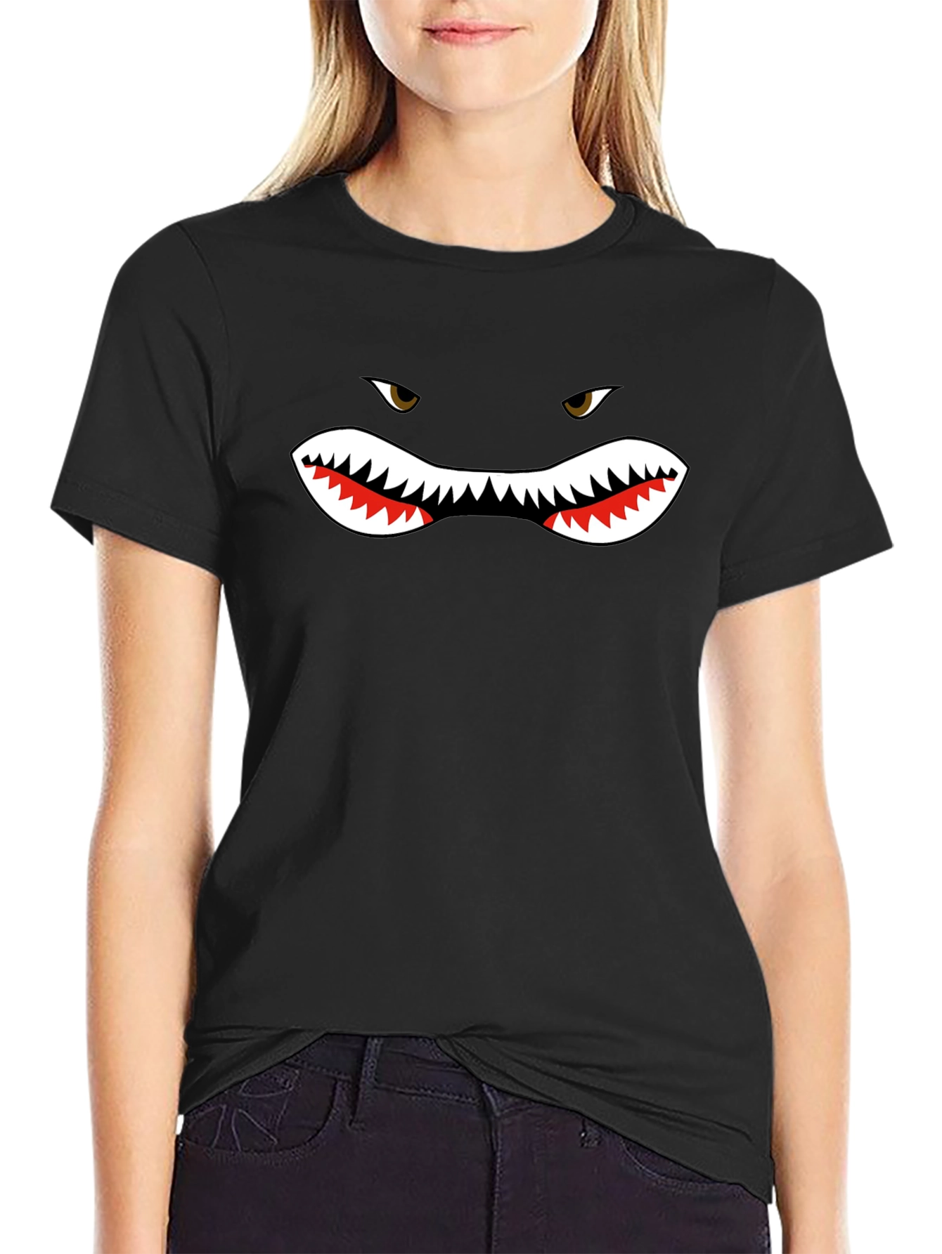 Shark Face Graphic Black T-Shirt