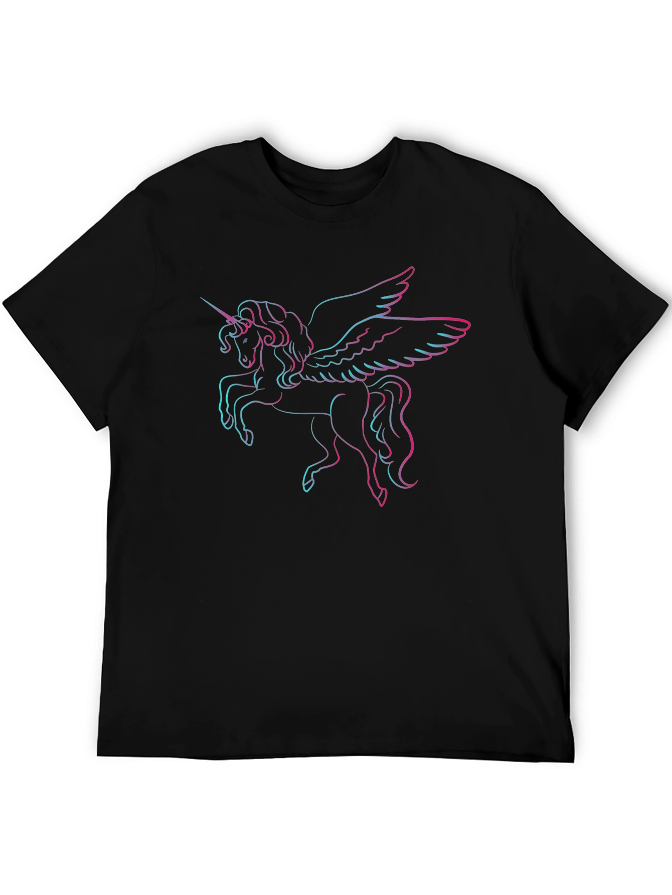 Unicorn Pegasus Outline Black T-Shirt