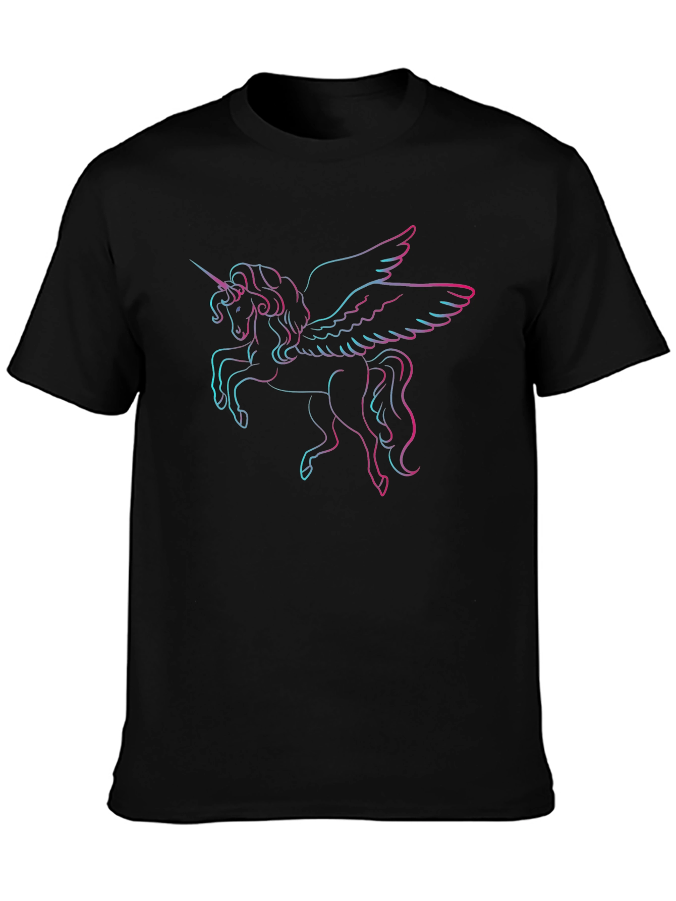 Unicorn Pegasus Outline Black T-Shirt
