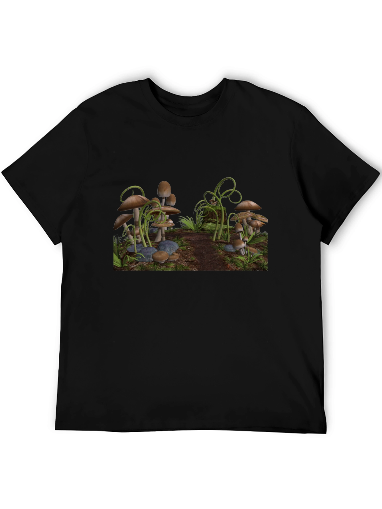 Mushroom Scene Graphic Tee - Black T-Shirt