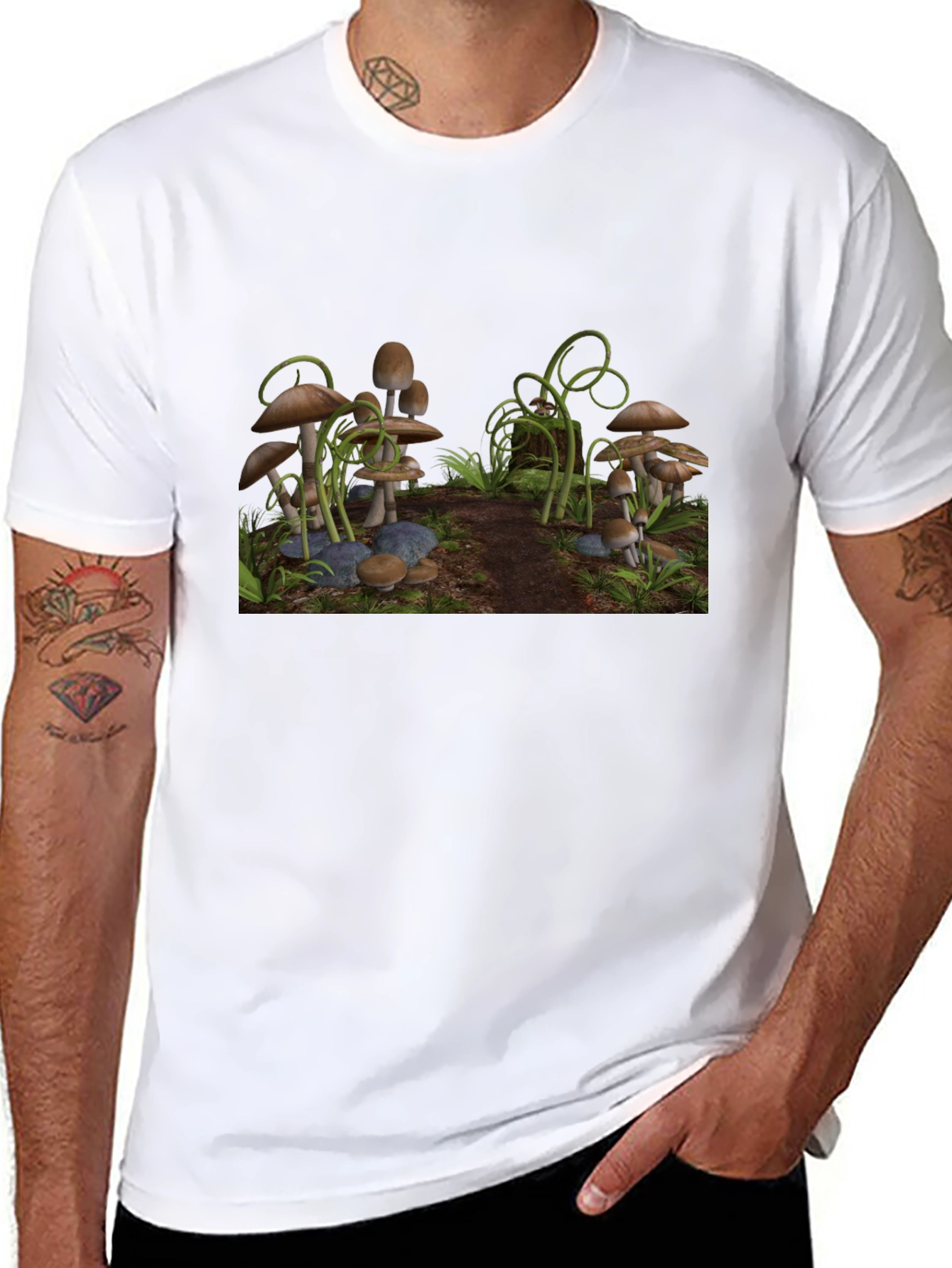 Mushroom Scene Graphic Tee - Black T-Shirt