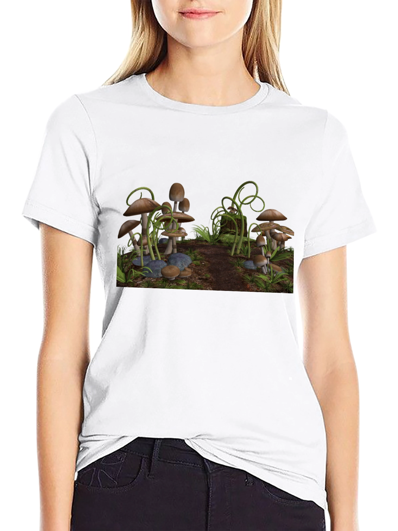Mushroom Scene Graphic Tee - Black T-Shirt