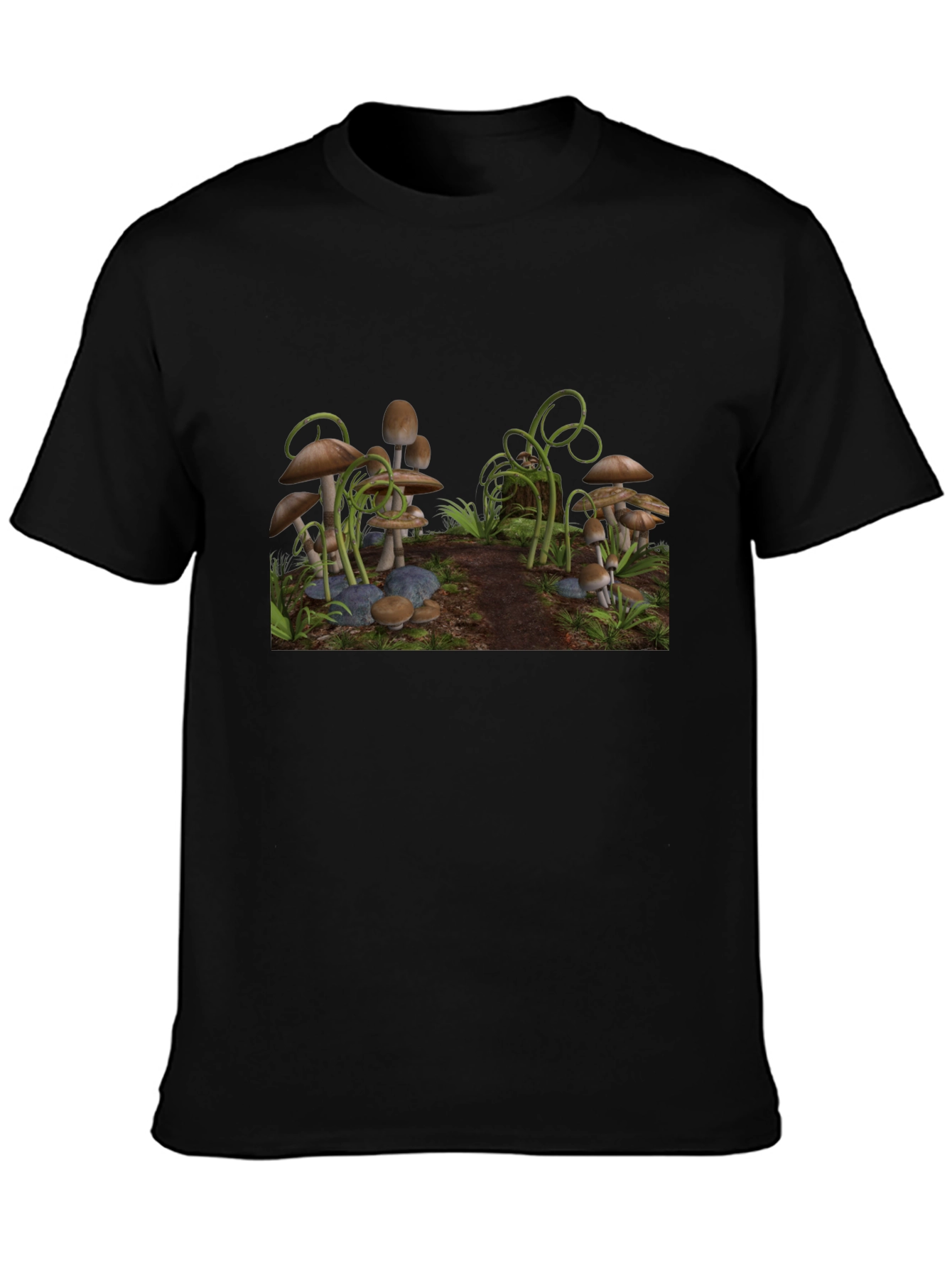 Mushroom Scene Graphic Tee - Black T-Shirt