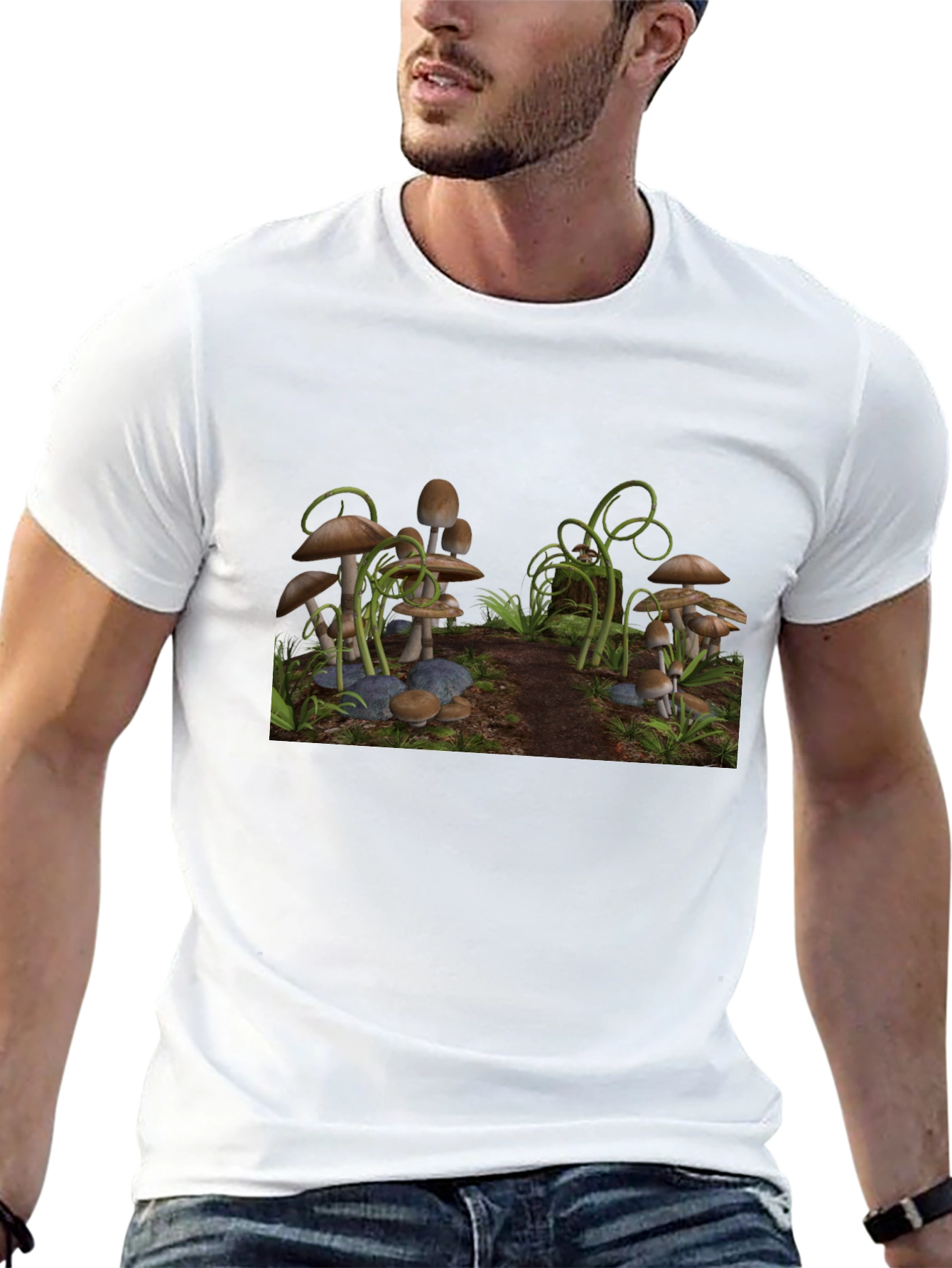 Mushroom Scene Graphic Tee - Black T-Shirt