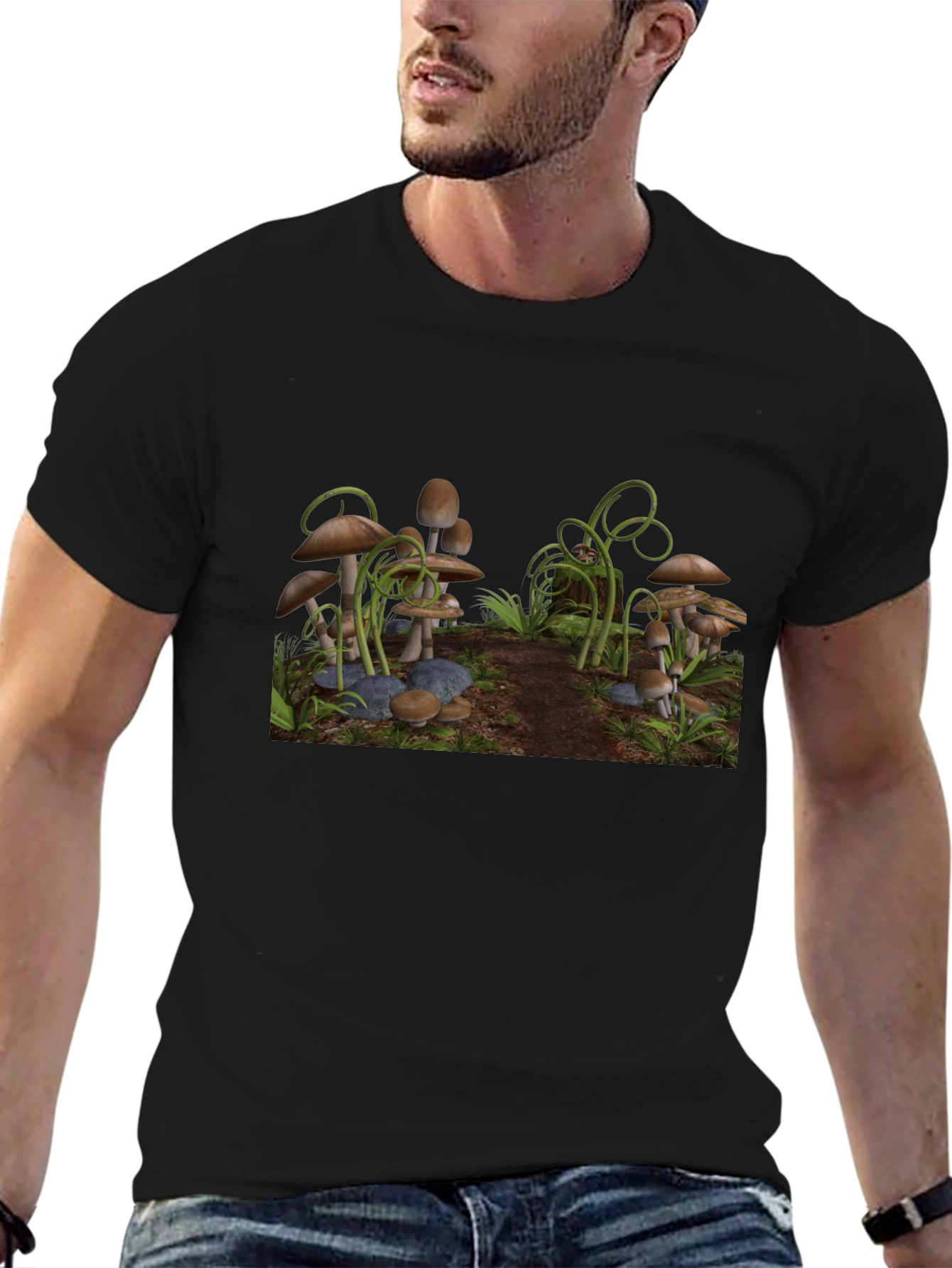 Mushroom Scene Graphic Tee - Black T-Shirt