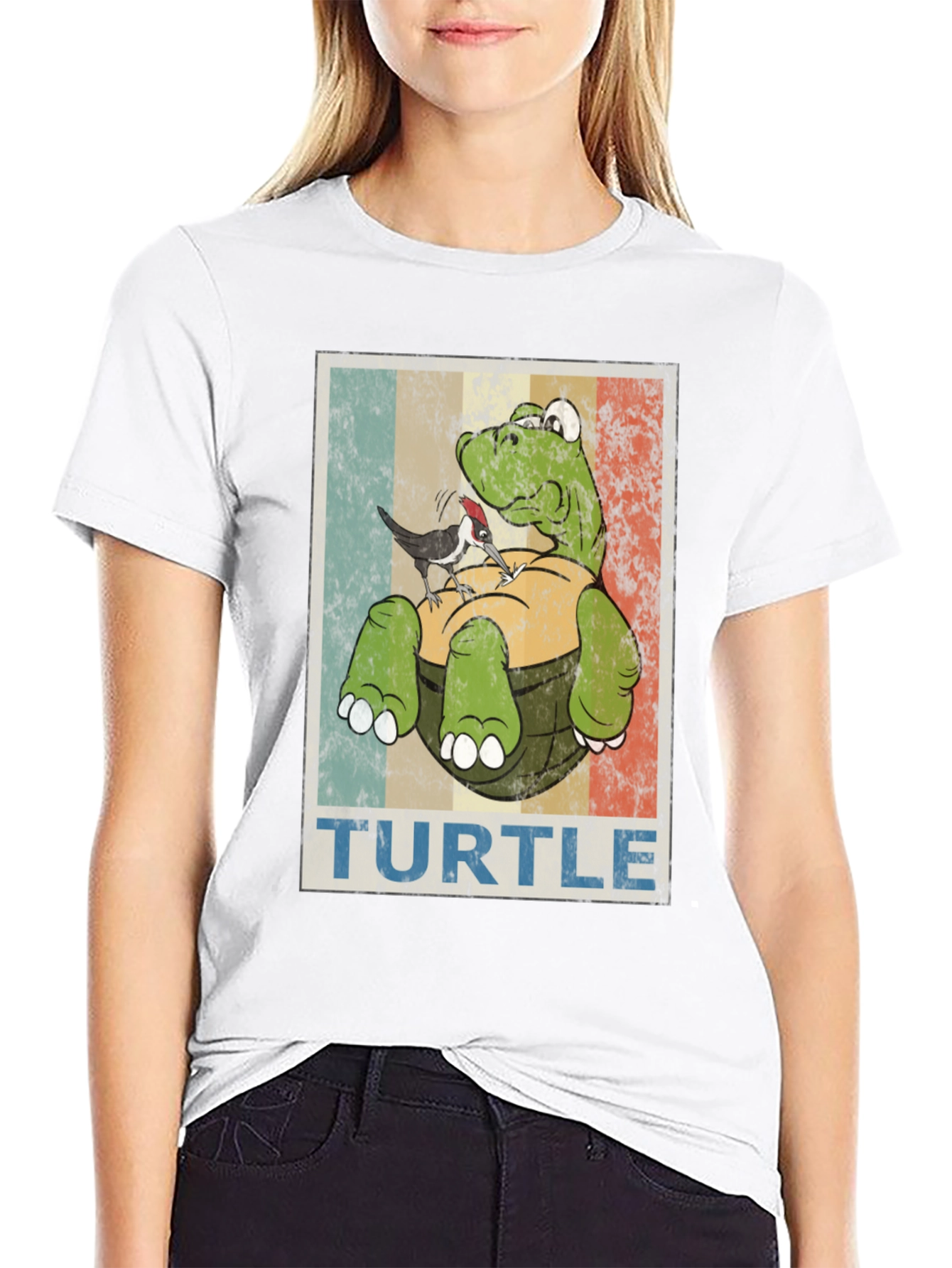 Retro Turtle & Bird Graphic T-Shirt