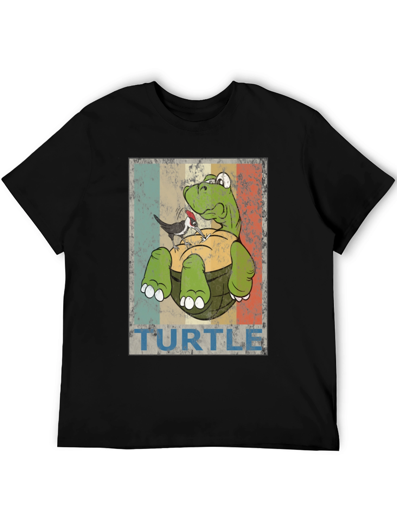 Retro Turtle & Bird Graphic T-Shirt