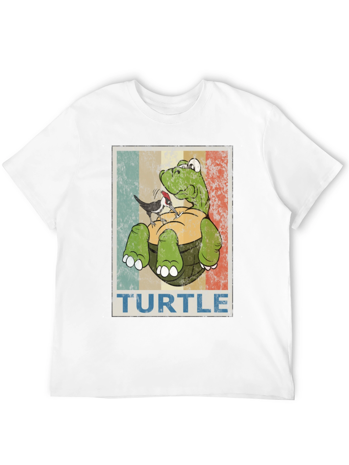 Retro Turtle & Bird Graphic T-Shirt
