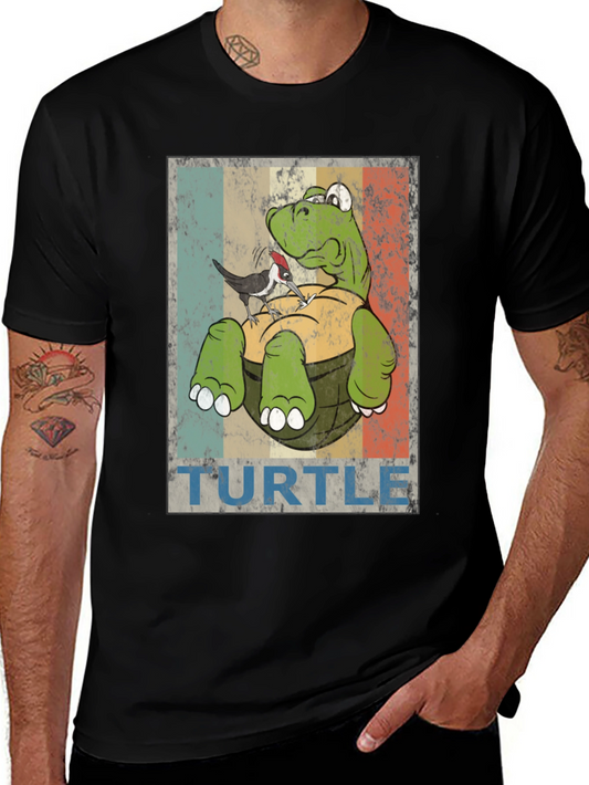 Retro Turtle & Bird Graphic T-Shirt