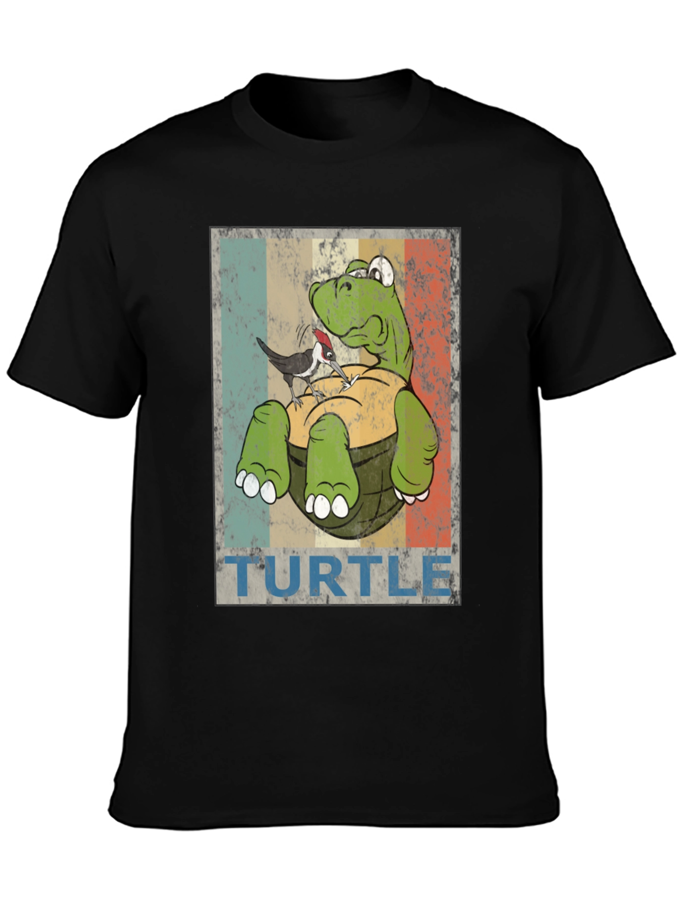 Retro Turtle & Bird Graphic T-Shirt