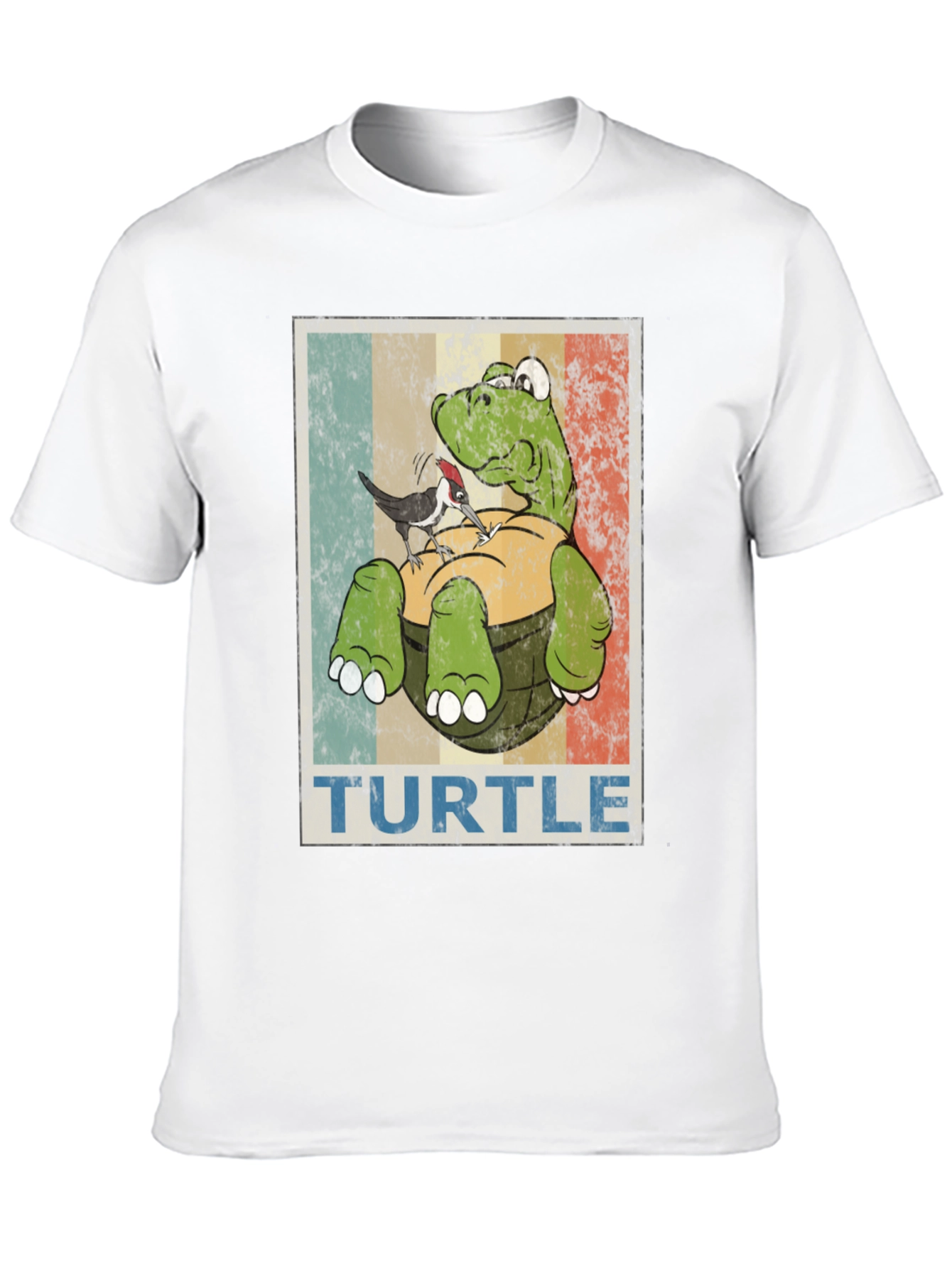 Retro Turtle & Bird Graphic T-Shirt