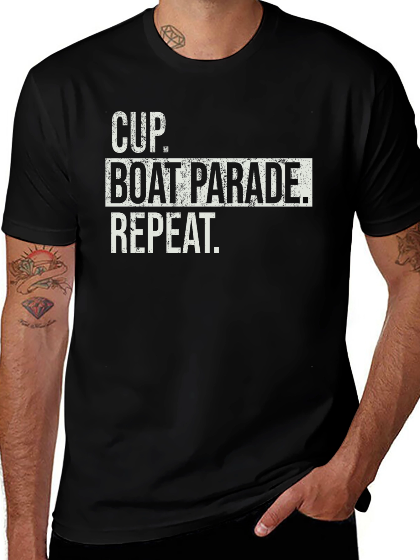 Cup Boat Parade Repeat Black T-Shirt