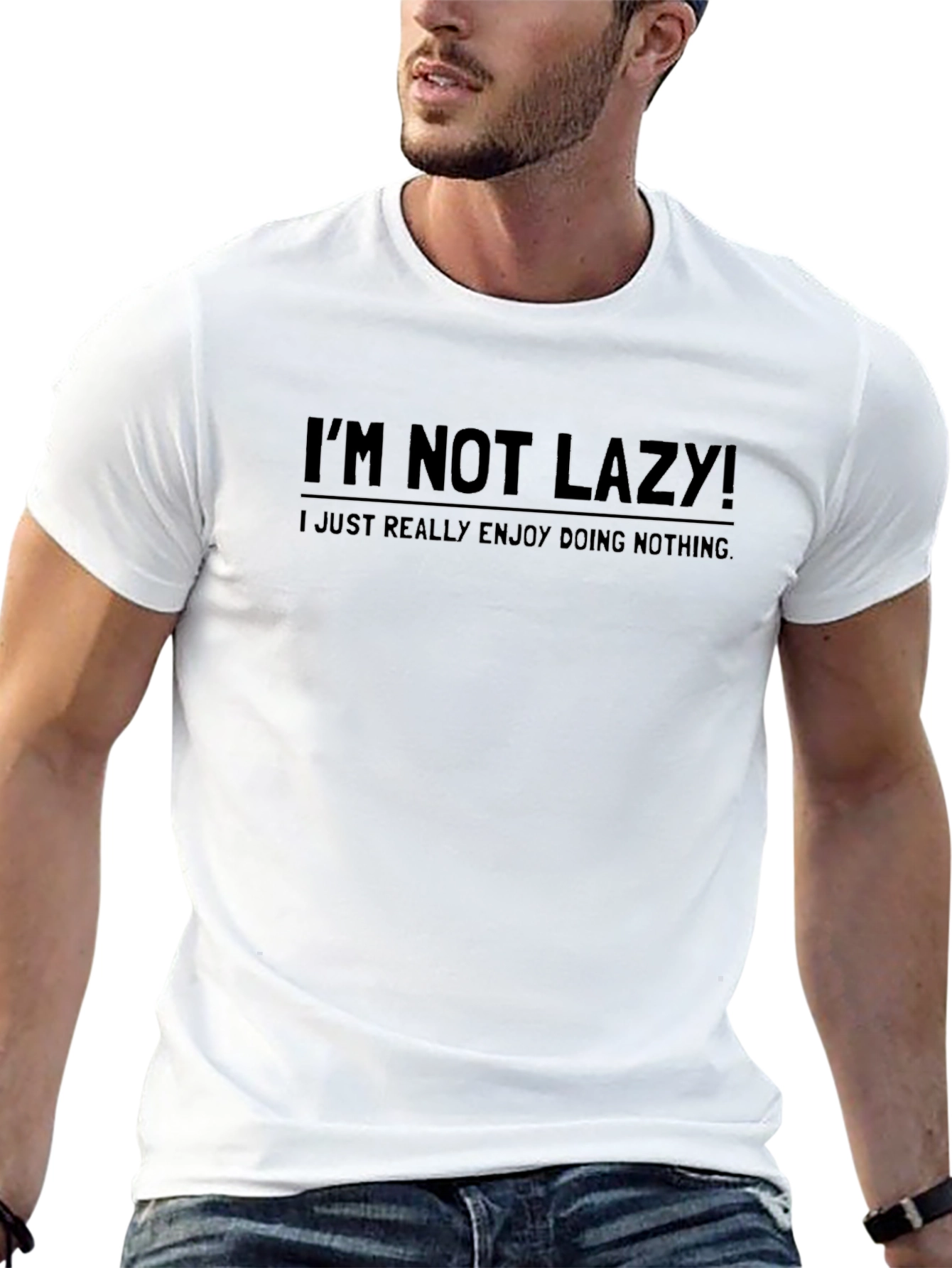 Im Not Lazy! Black Graphic T-Shirt