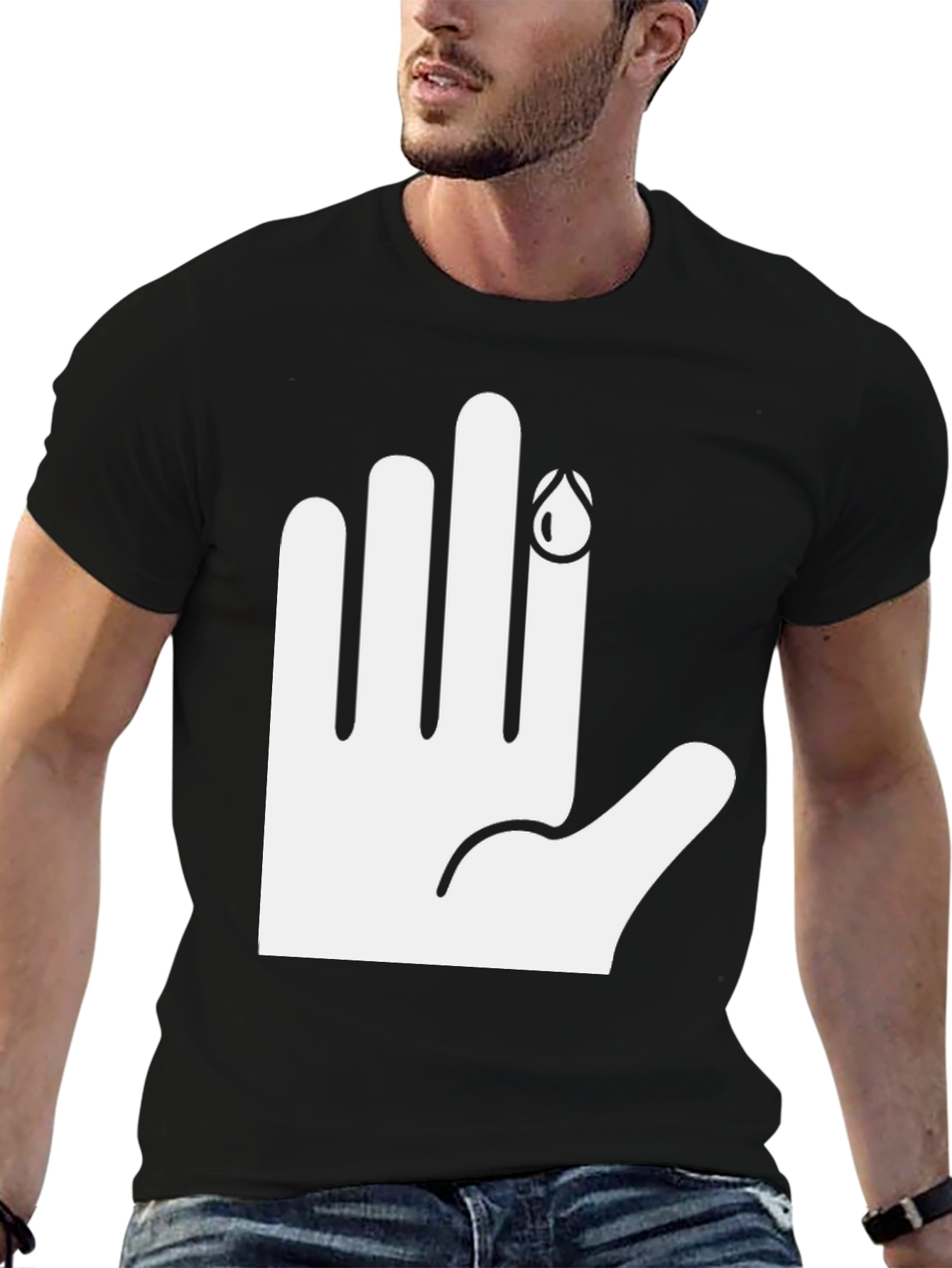 Black Graphic T-Shirt: Bloody Finger Design