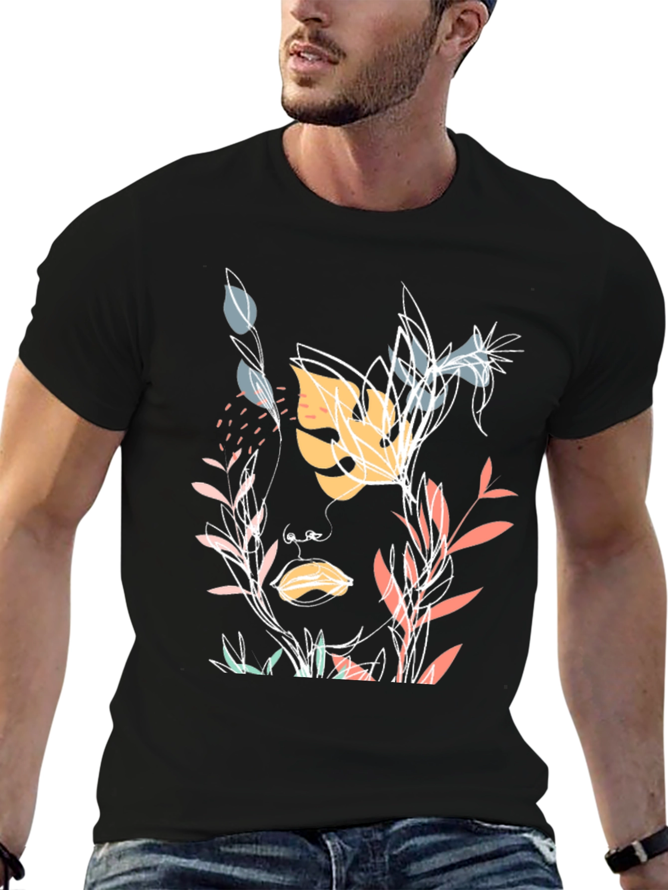Botanical Face Graphic Black T-Shirt