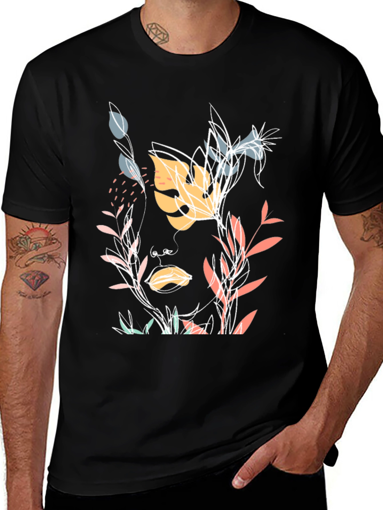 Botanical Face Graphic Black T-Shirt