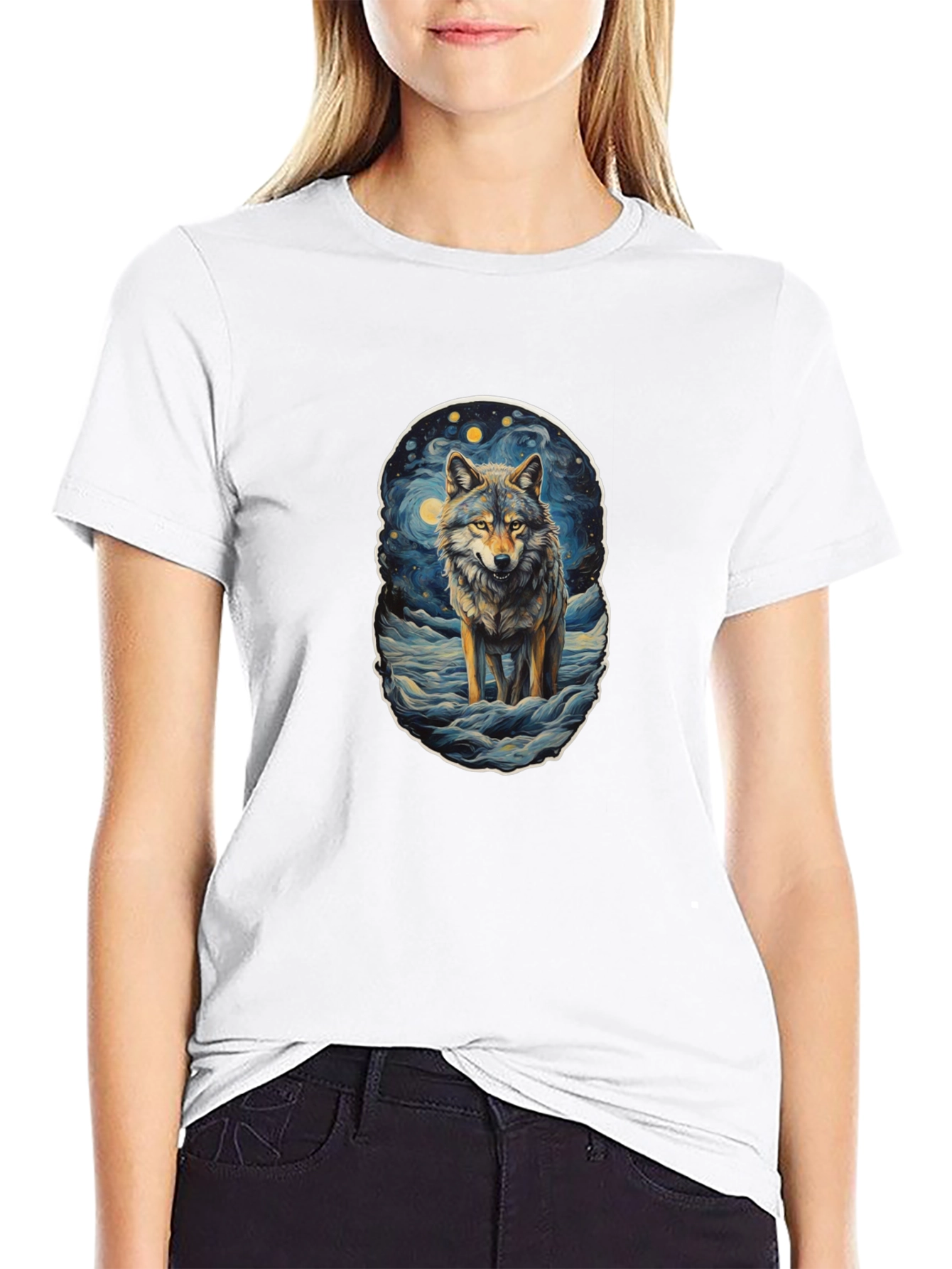 Wolf Starry Night Graphic Tee