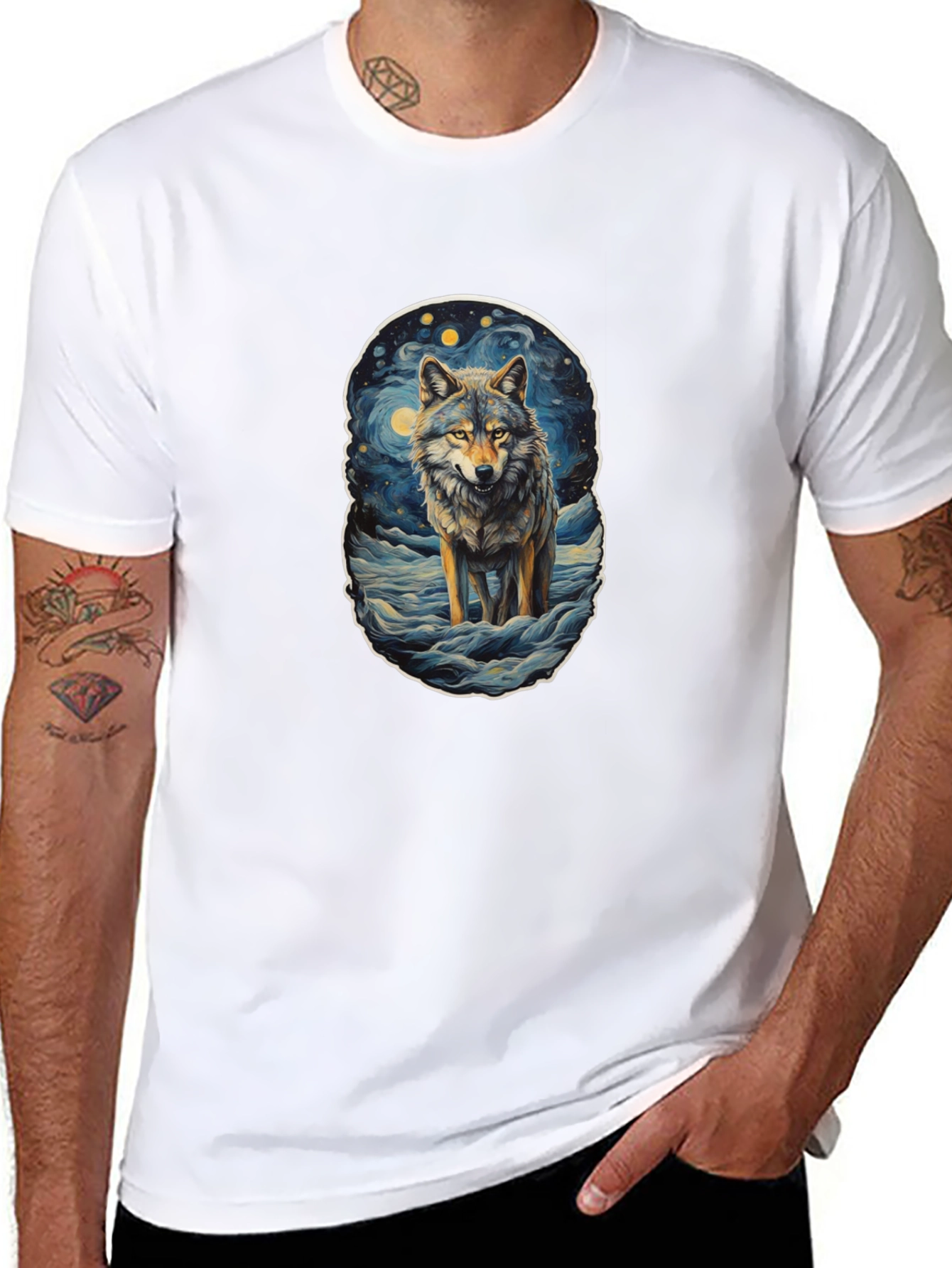 Wolf Starry Night Graphic Tee
