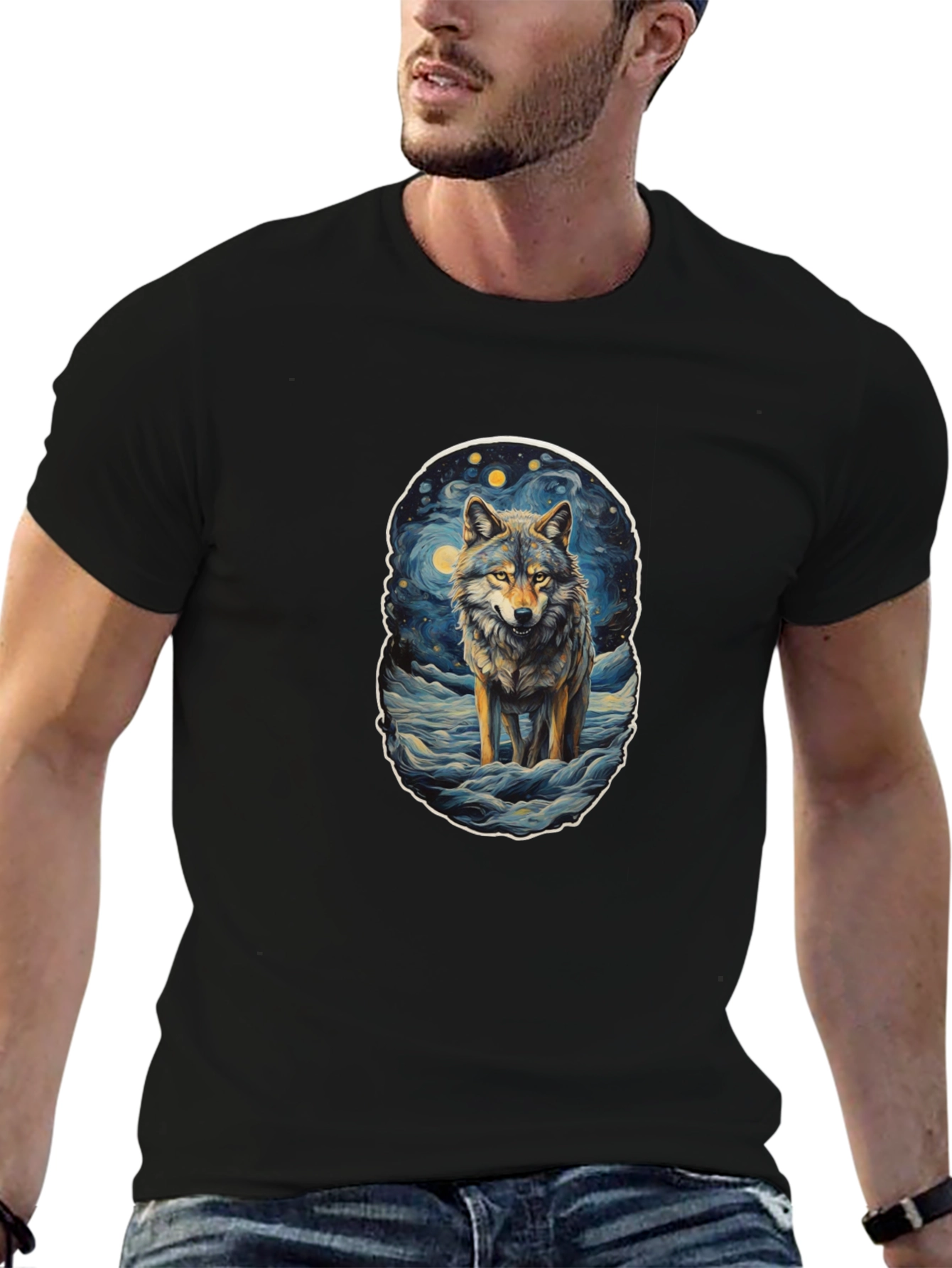 Wolf Starry Night Graphic Tee