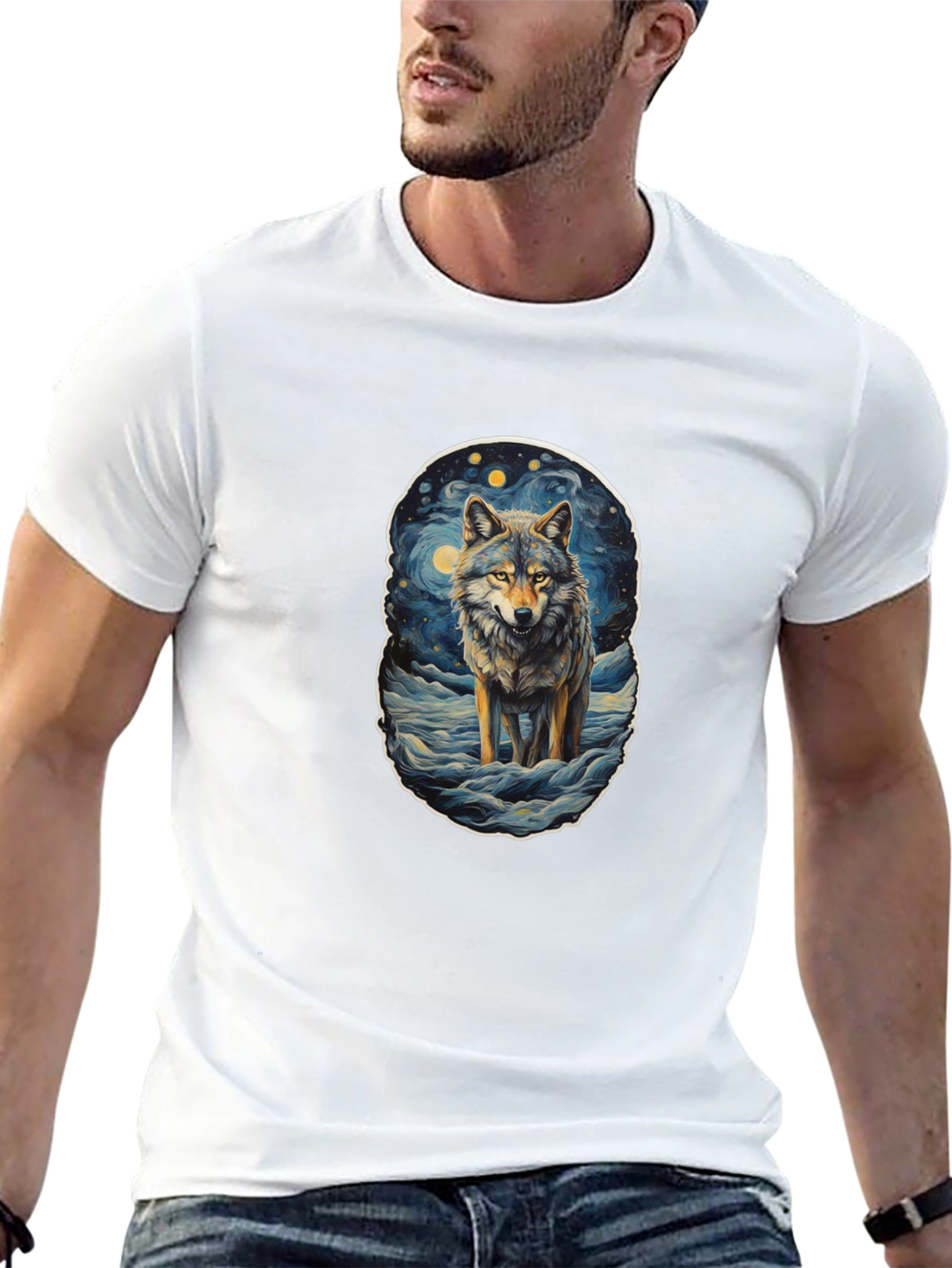 Wolf Starry Night Graphic Tee
