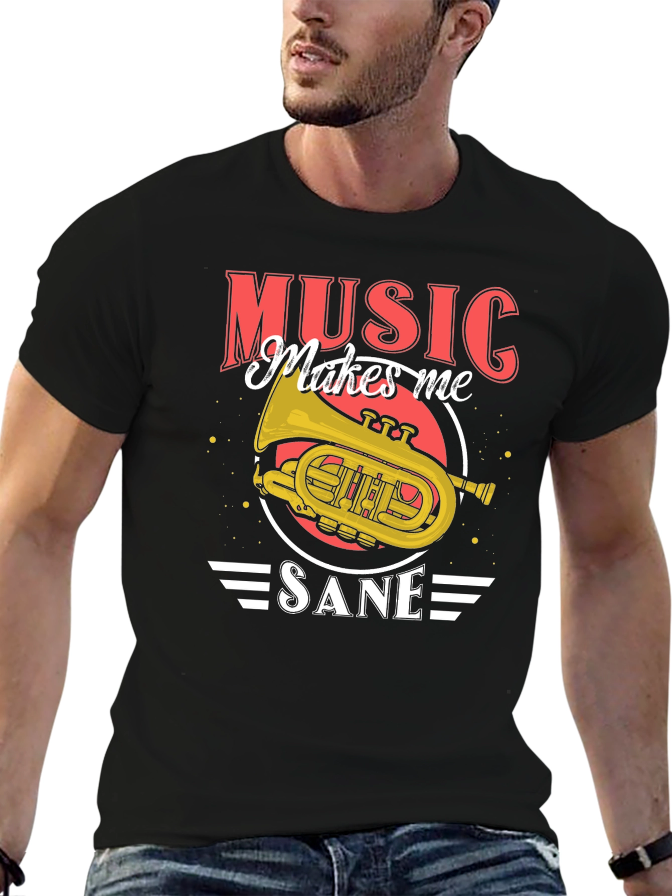 Music Makes Me Sane T-Shirt - Band Instrument Tee