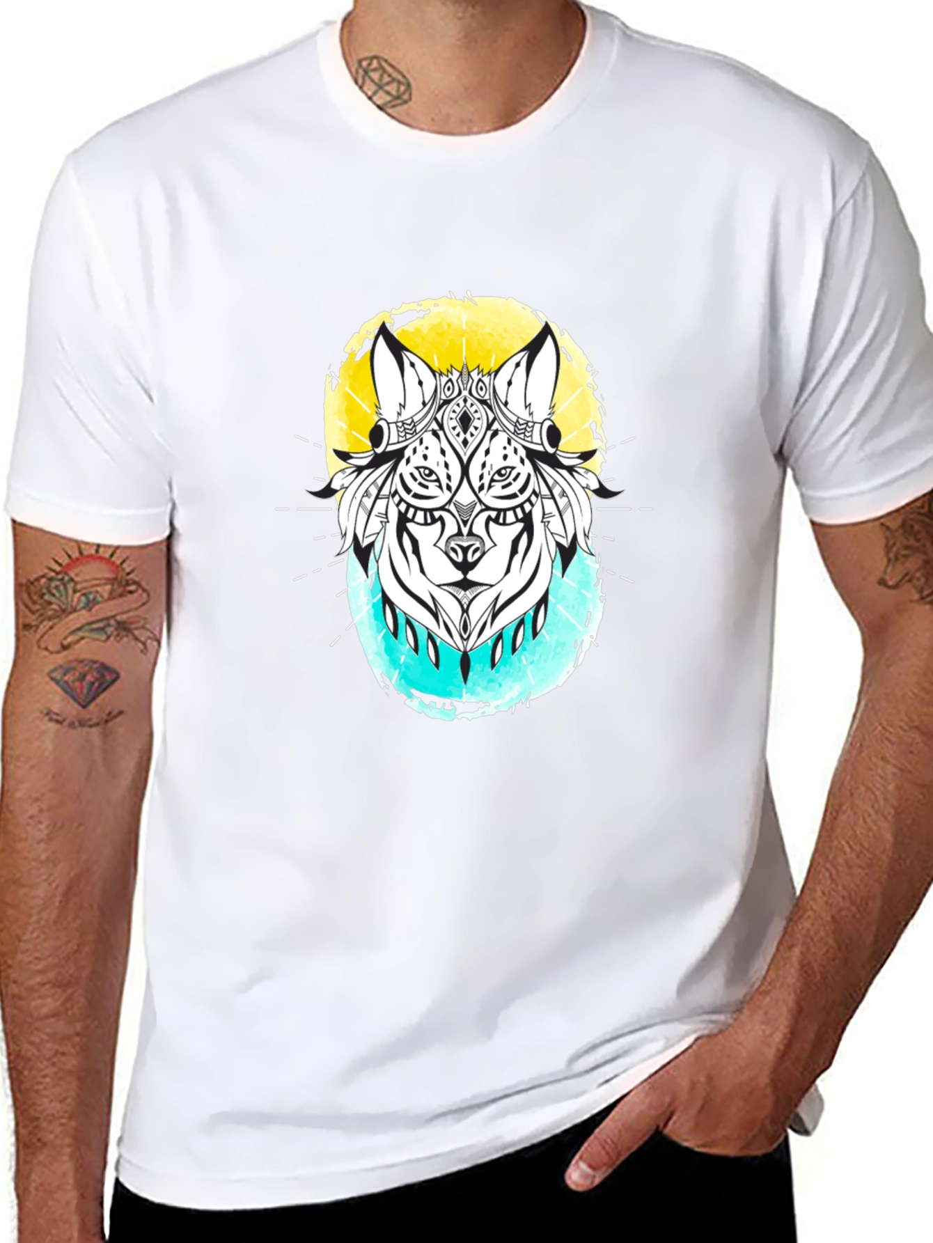 Abstract Wolf Graphic Black T-Shirt