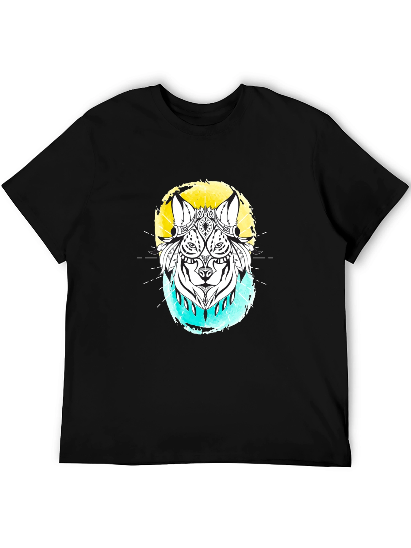 Abstract Wolf Graphic Black T-Shirt