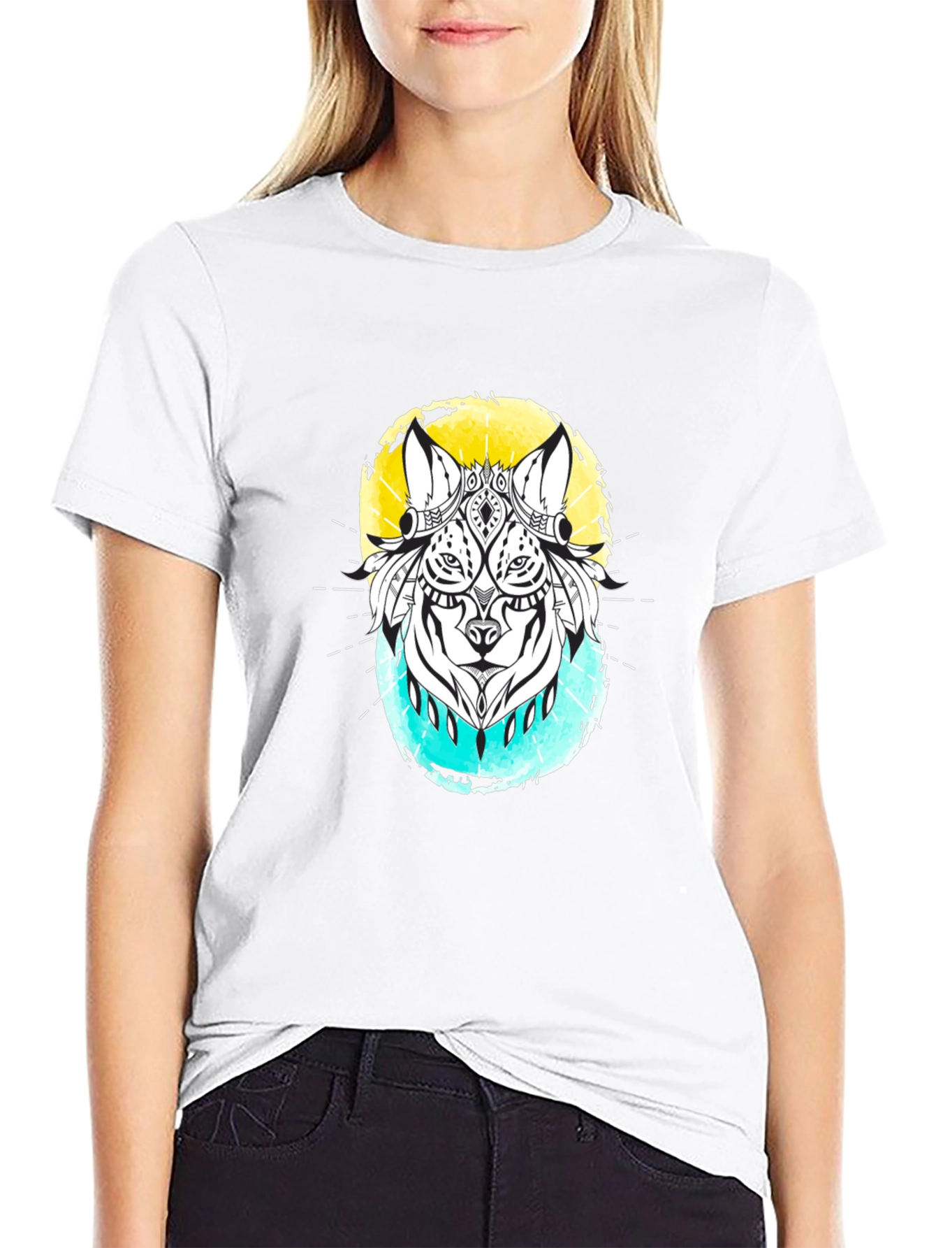 Abstract Wolf Graphic Black T-Shirt