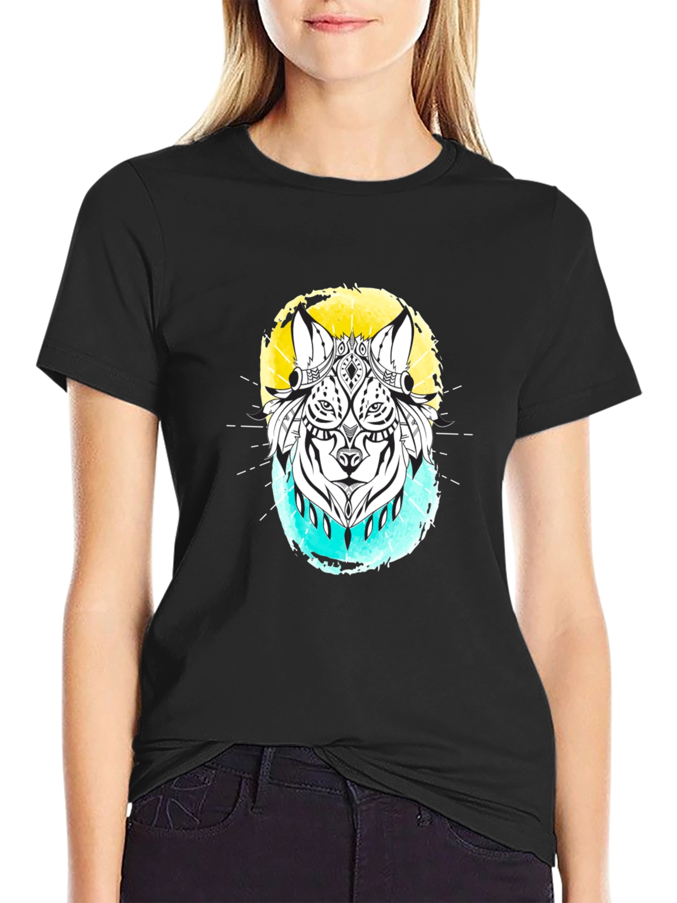 Abstract Wolf Graphic Black T-Shirt
