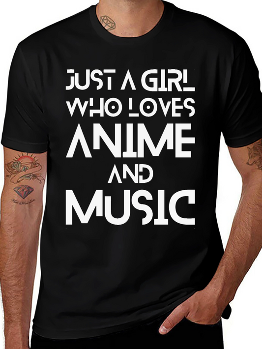 Anime & Music Lover Graphic Tee - Black Cotton T-Shirt