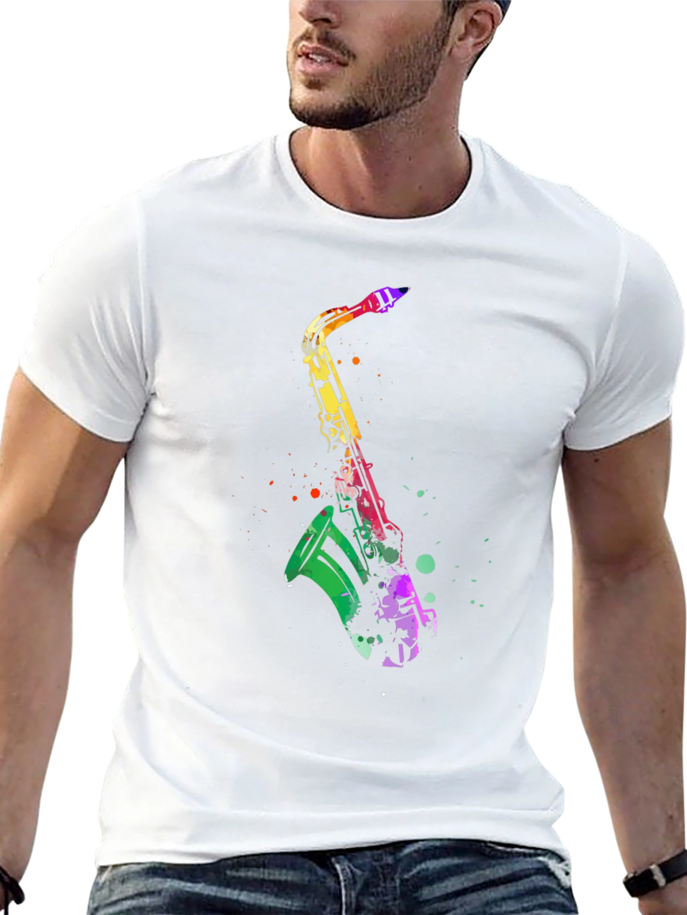 Colorful Saxophone Graphic T-Shirt