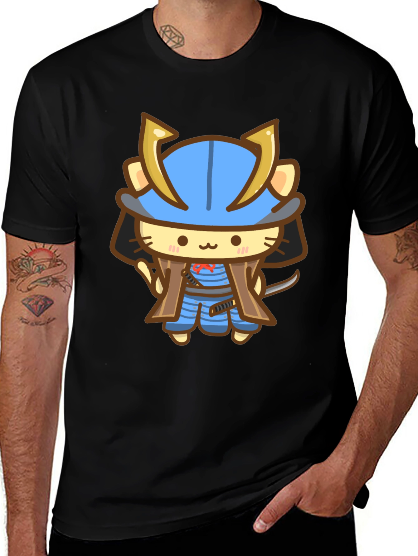 Samurai Cat Graphic Tee - Soft Cotton Comfort