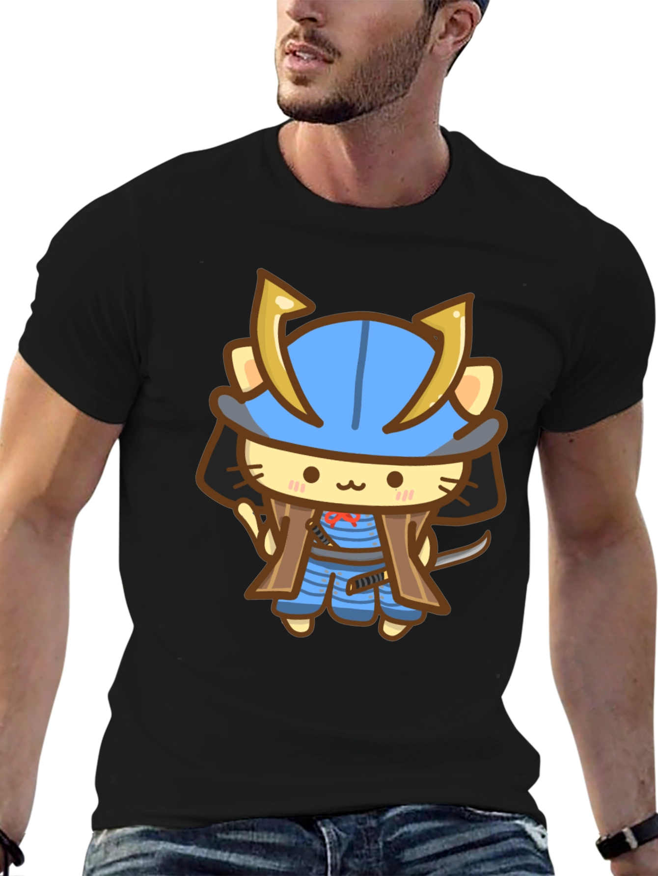 Samurai Cat Graphic Tee - Soft Cotton Comfort