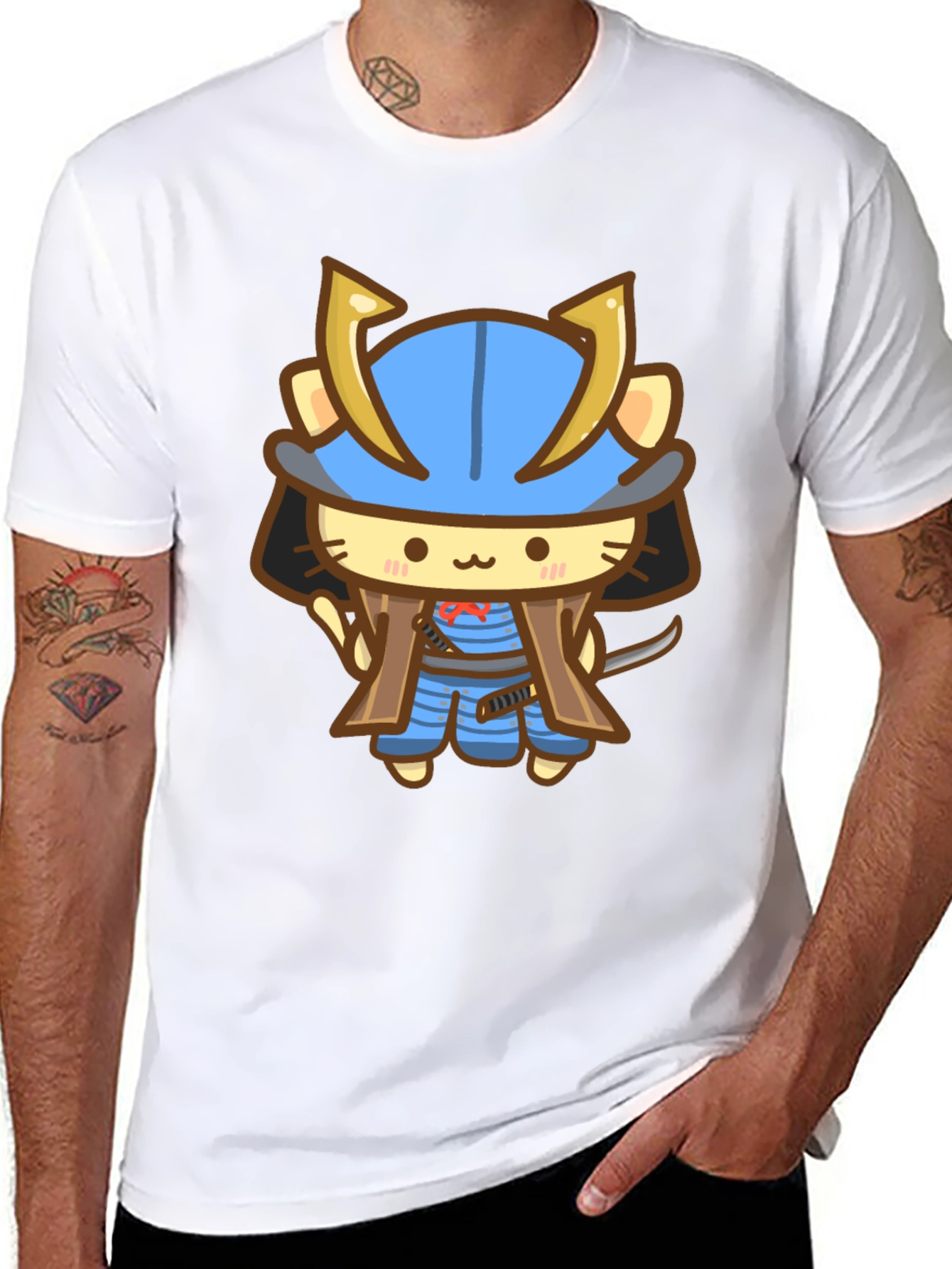 Samurai Cat Graphic Tee - Soft Cotton Comfort