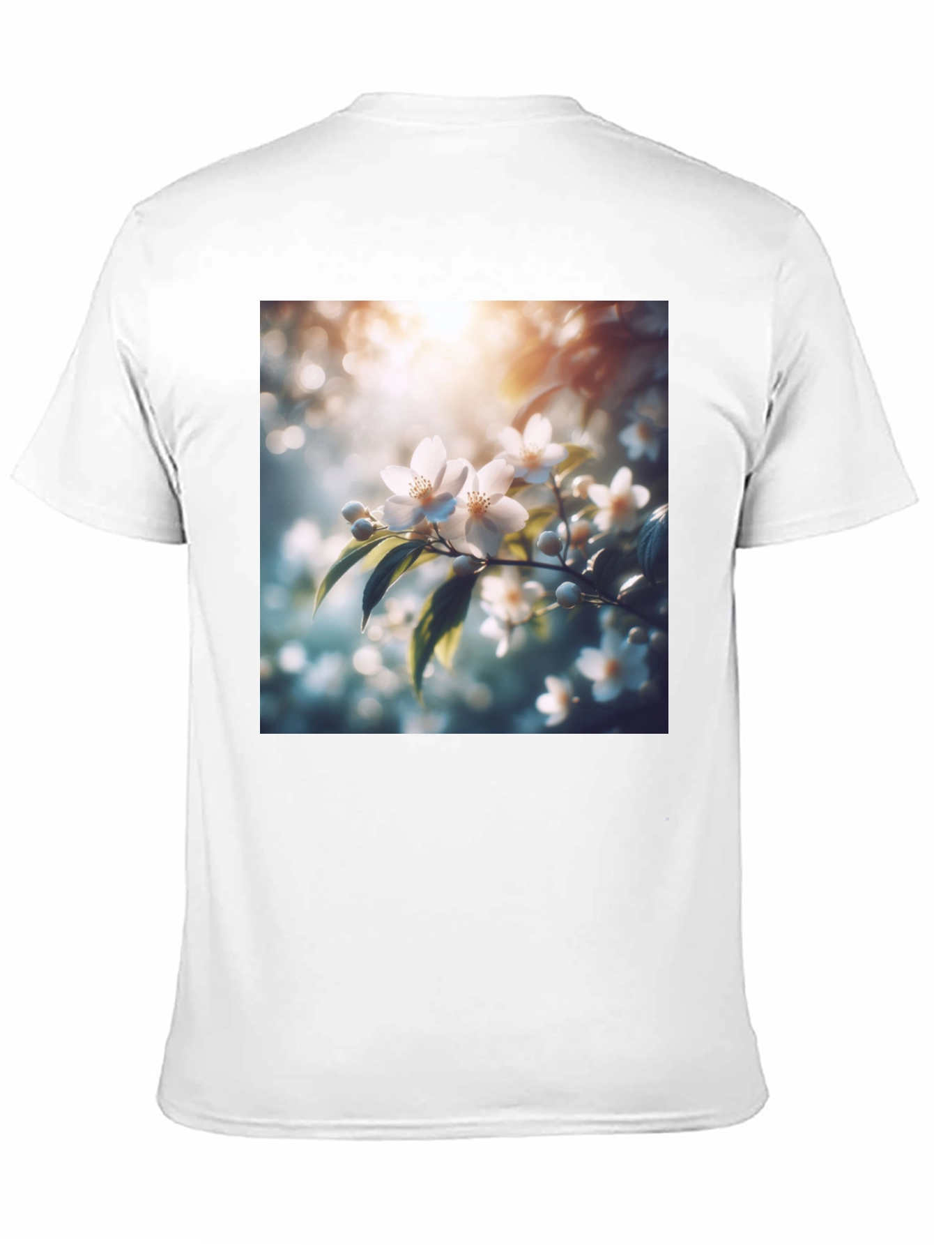 White Floral Blossom Graphic Black T-Shirt