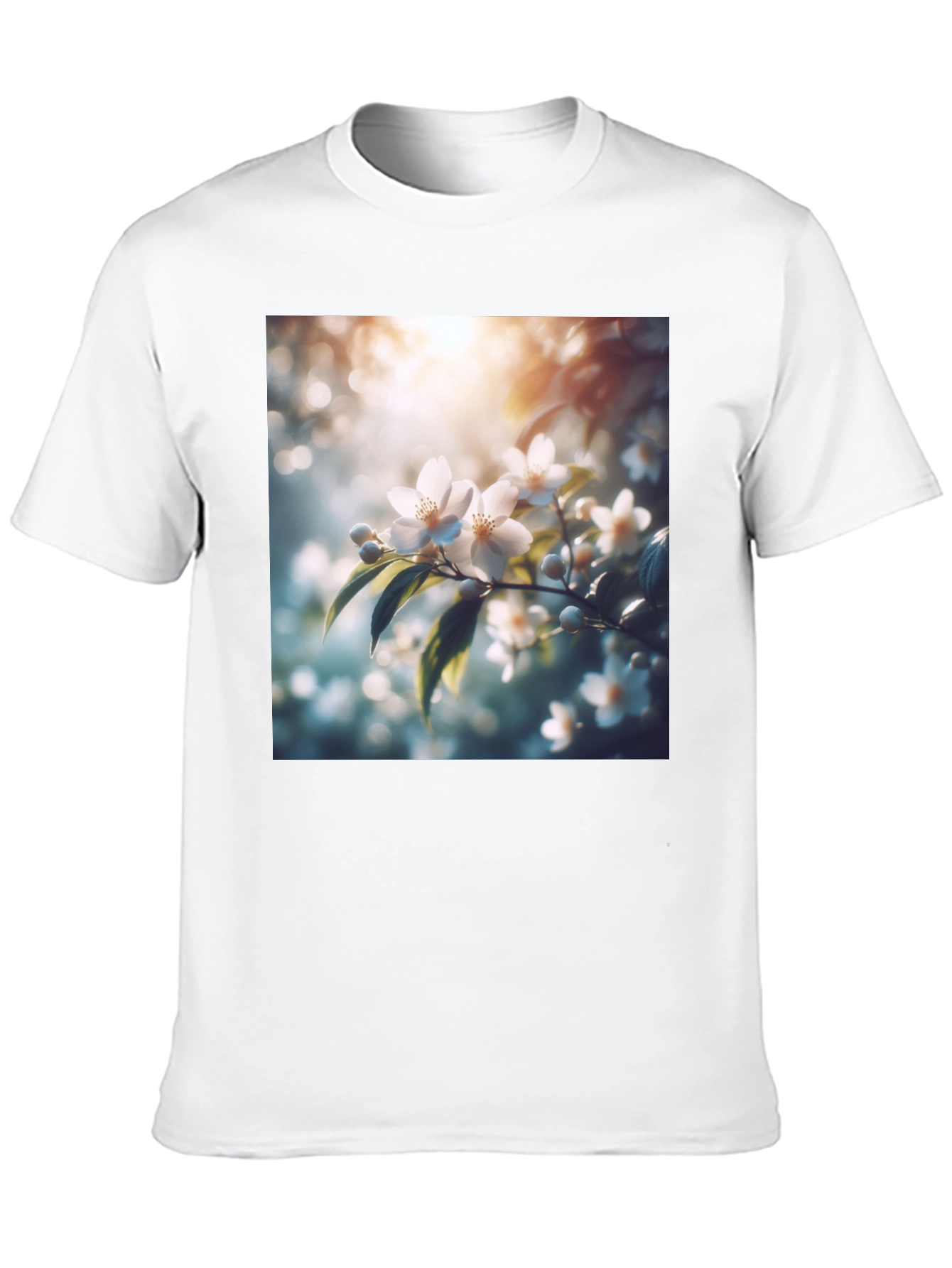 White Floral Blossom Graphic Black T-Shirt