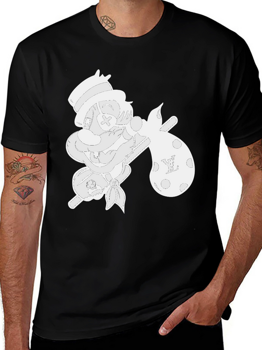 Cartoon Hobo Graphic Tee - Black Cotton Blend