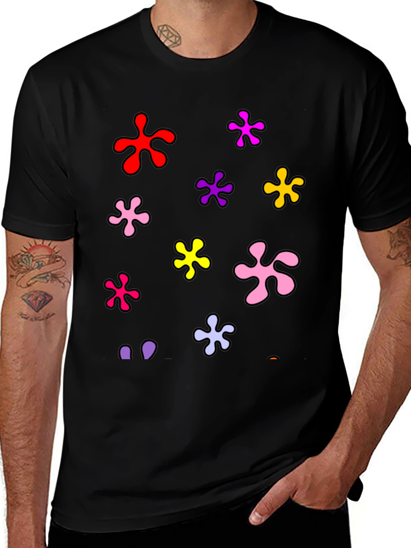 Funky Floral Splatter Graphic Black T-Shirt