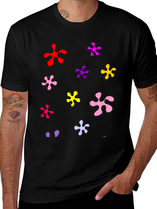 Funky Floral Splatter Graphic Black T-Shirt